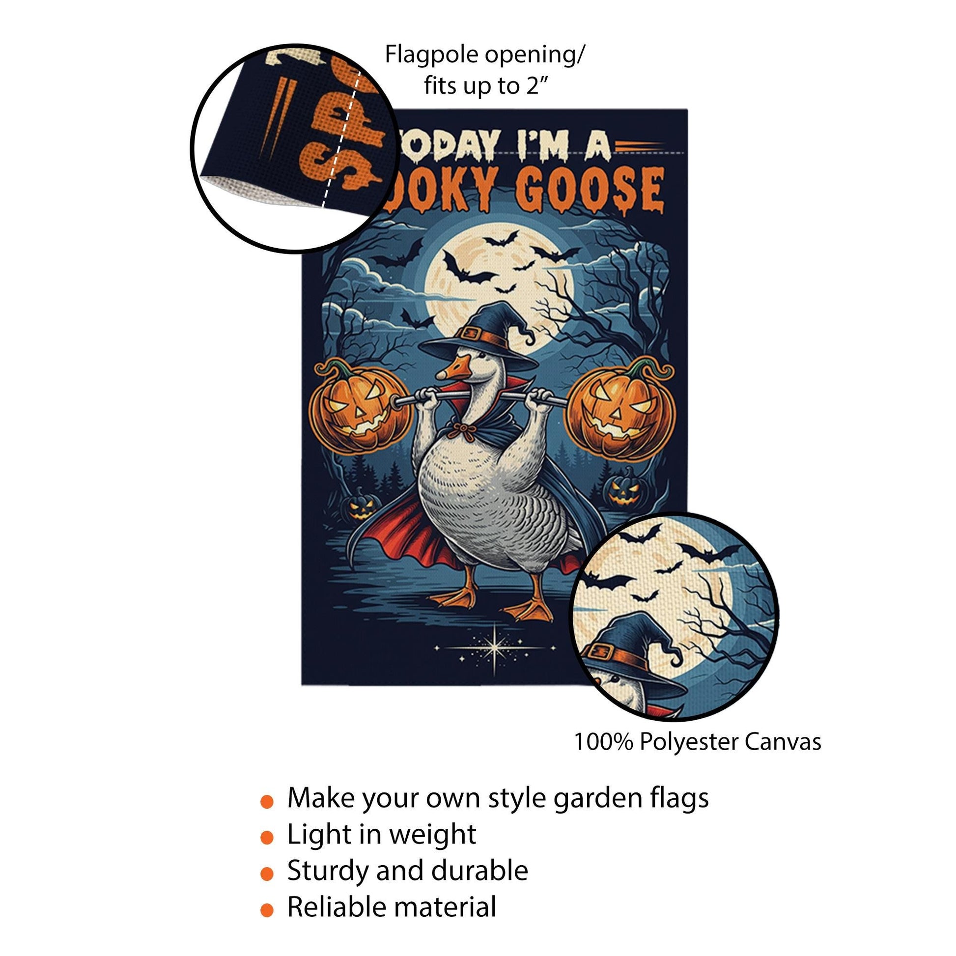 Funny Spooky Goose Halloween Garden Flag – Witch Goose with Pumpkins Yard Decor