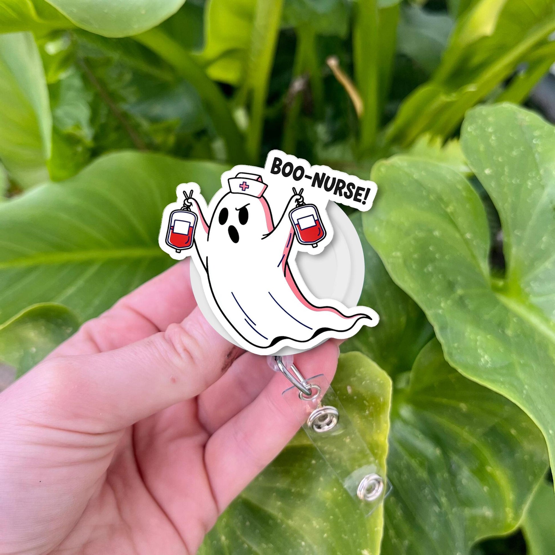 Boo Nurse Ghost Badge Reel – Funny Halloween ID Holder for Nurses – Cute Spooky Badge Clip for Hospital, Clinic, or Medical Staff