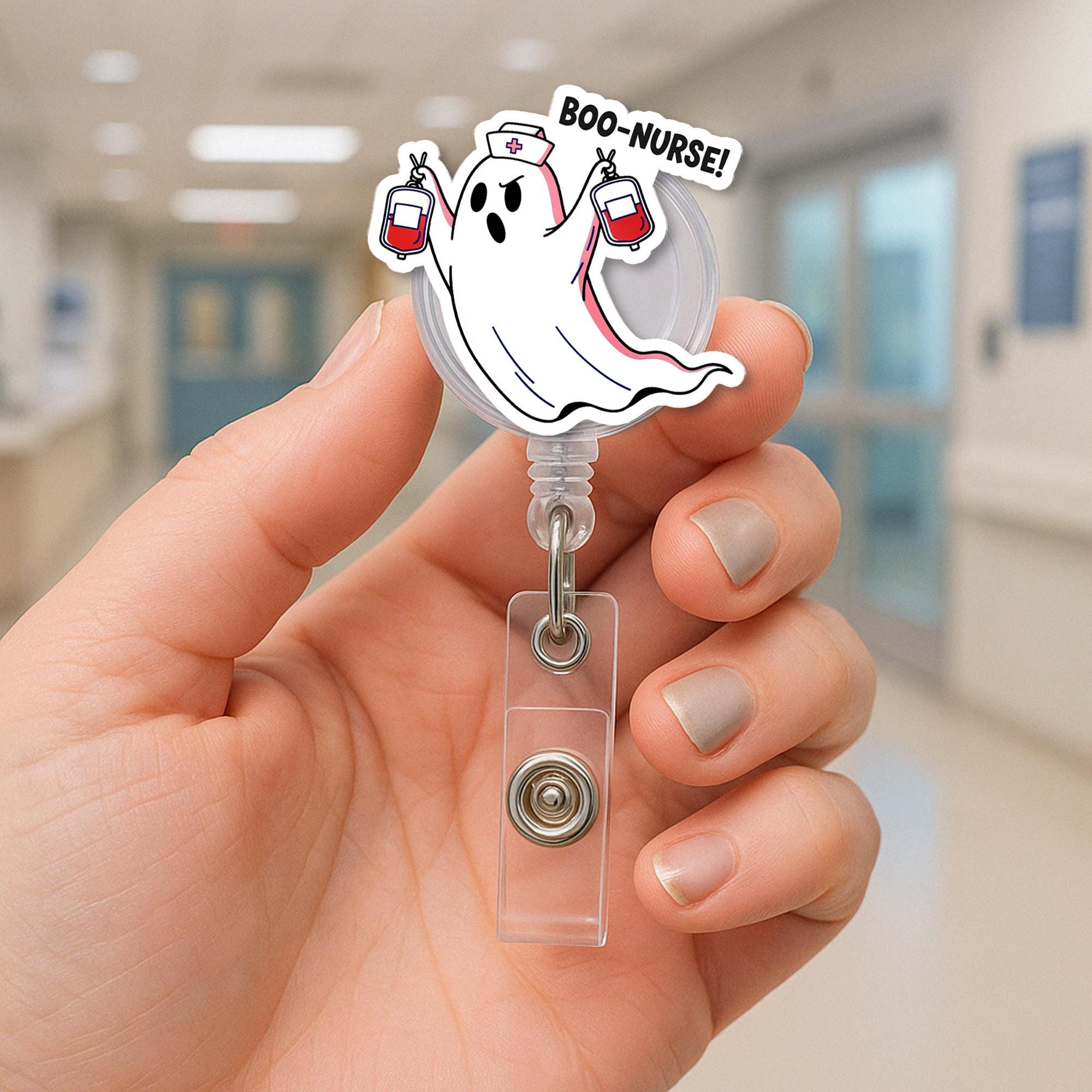 Boo Nurse Ghost Badge Reel – Funny Halloween ID Holder for Nurses – Cute Spooky Badge Clip for Hospital, Clinic, or Medical Staff