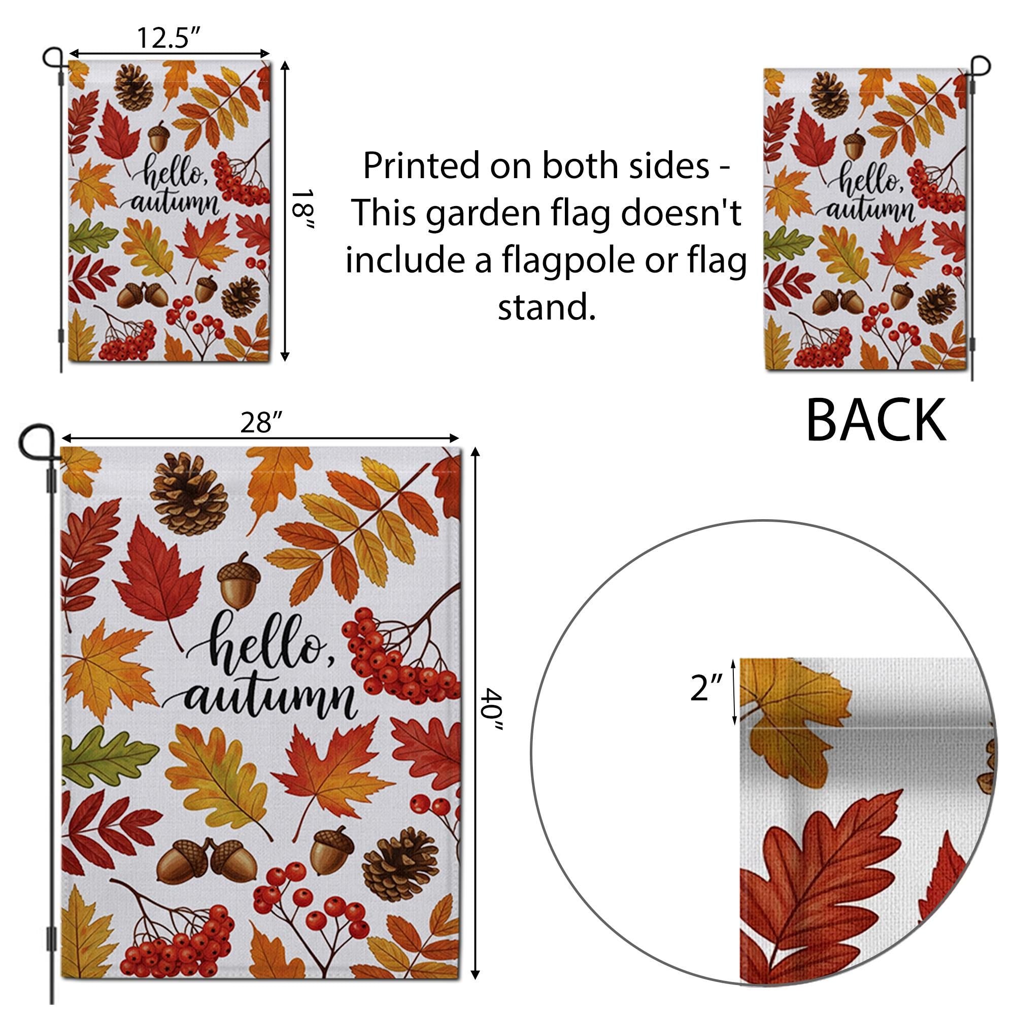 Hello Autumn Garden Flag – Fall Yard Decor with Leaves, Acorns & Berries – Seasonal Outdoor Flag for Porch, Lawn, or Front Door