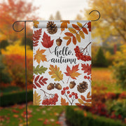 Hello Autumn Garden Flag – Fall Yard Decor with Leaves, Acorns & Berries – Seasonal Outdoor Flag for Porch, Lawn, or Front Door
