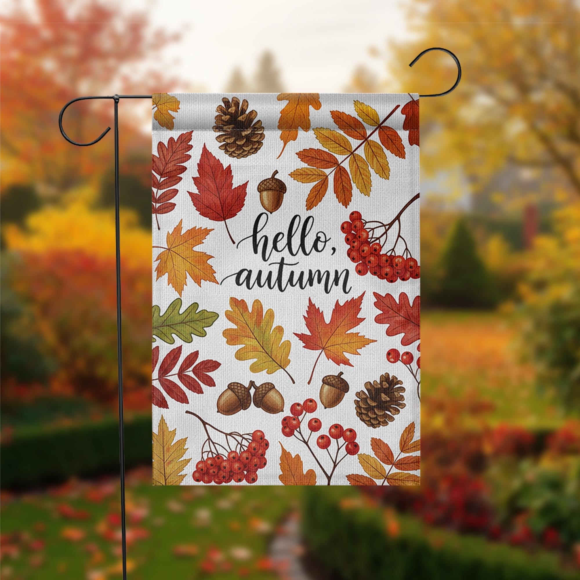 Hello Autumn Garden Flag – Fall Yard Decor with Leaves, Acorns & Berries – Seasonal Outdoor Flag for Porch, Lawn, or Front Door