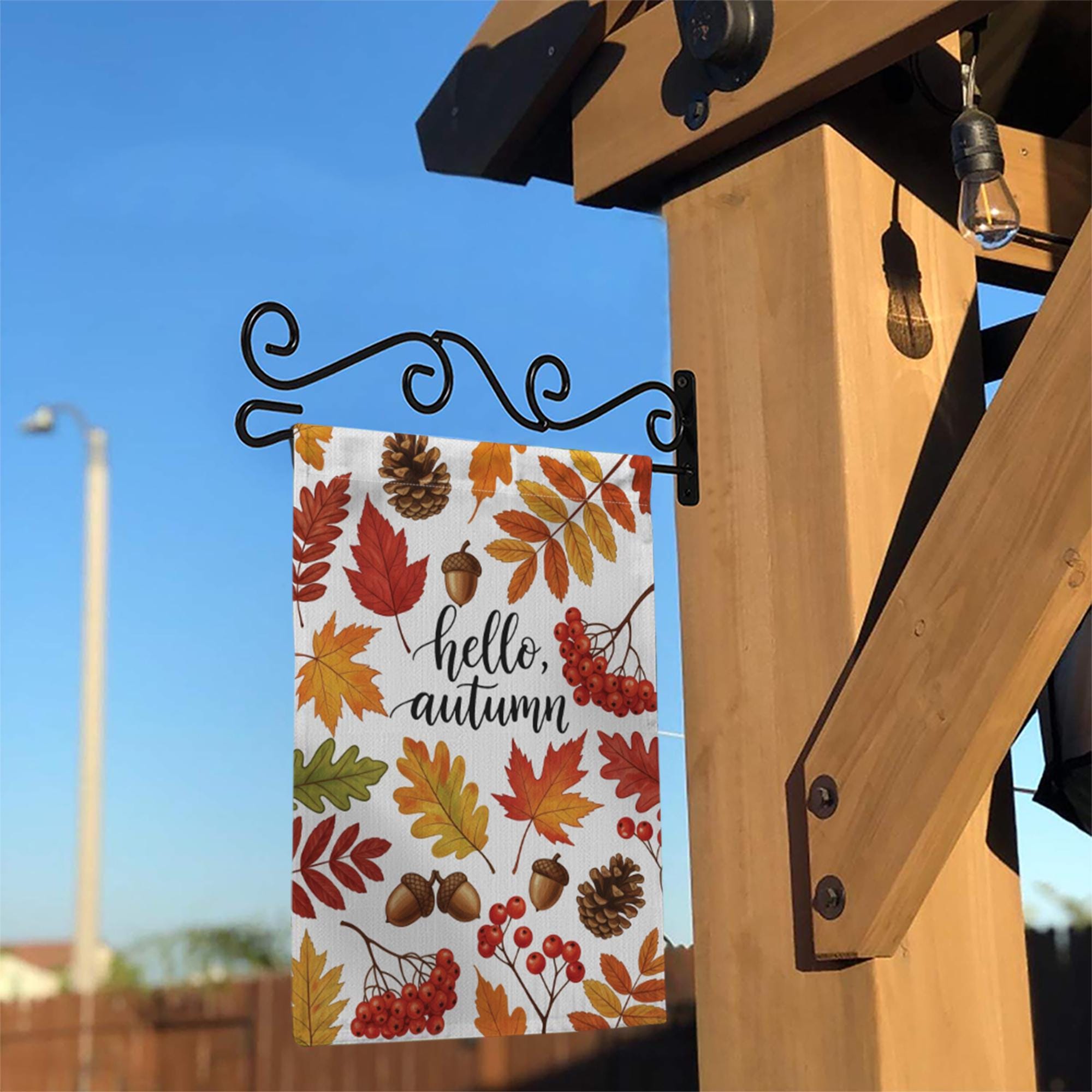 Hello Autumn Garden Flag – Fall Yard Decor with Leaves, Acorns & Berries – Seasonal Outdoor Flag for Porch, Lawn, or Front Door
