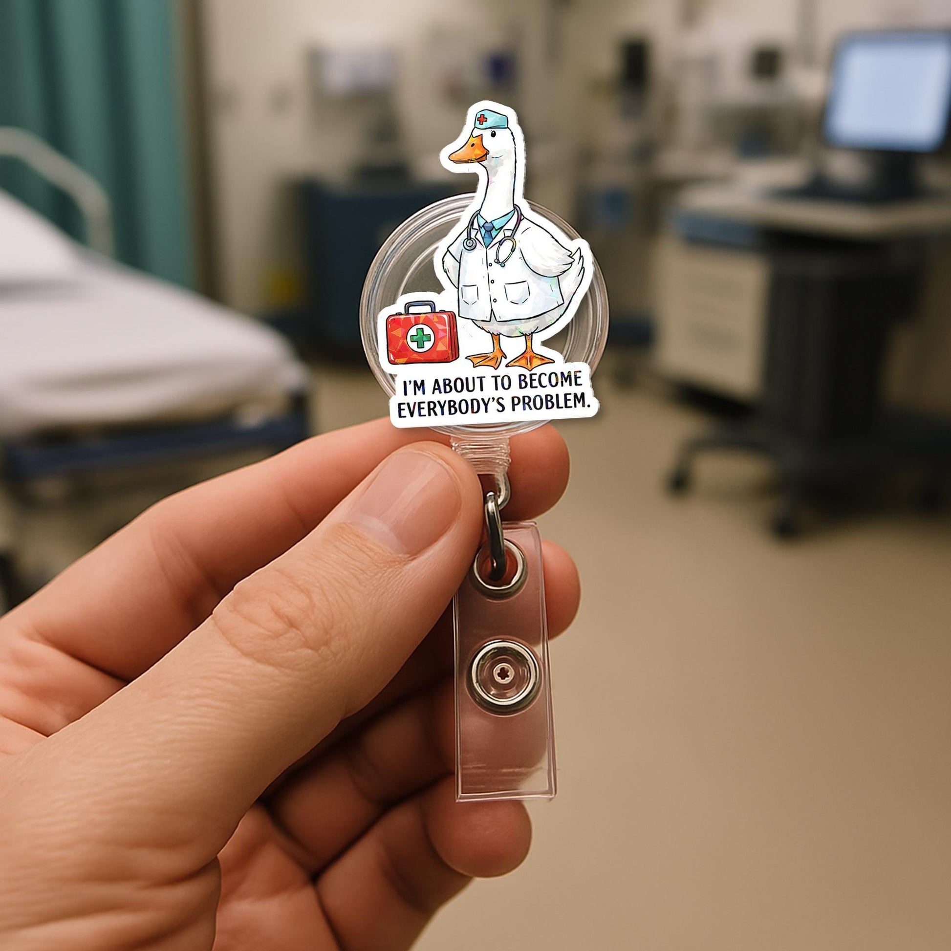 Silly Goose Nurse Badge Reel, Funny Medical ID Holder, I'm About to Become Everybody's Problem, RN lpn CNA Gift, Hospital Humor Clip