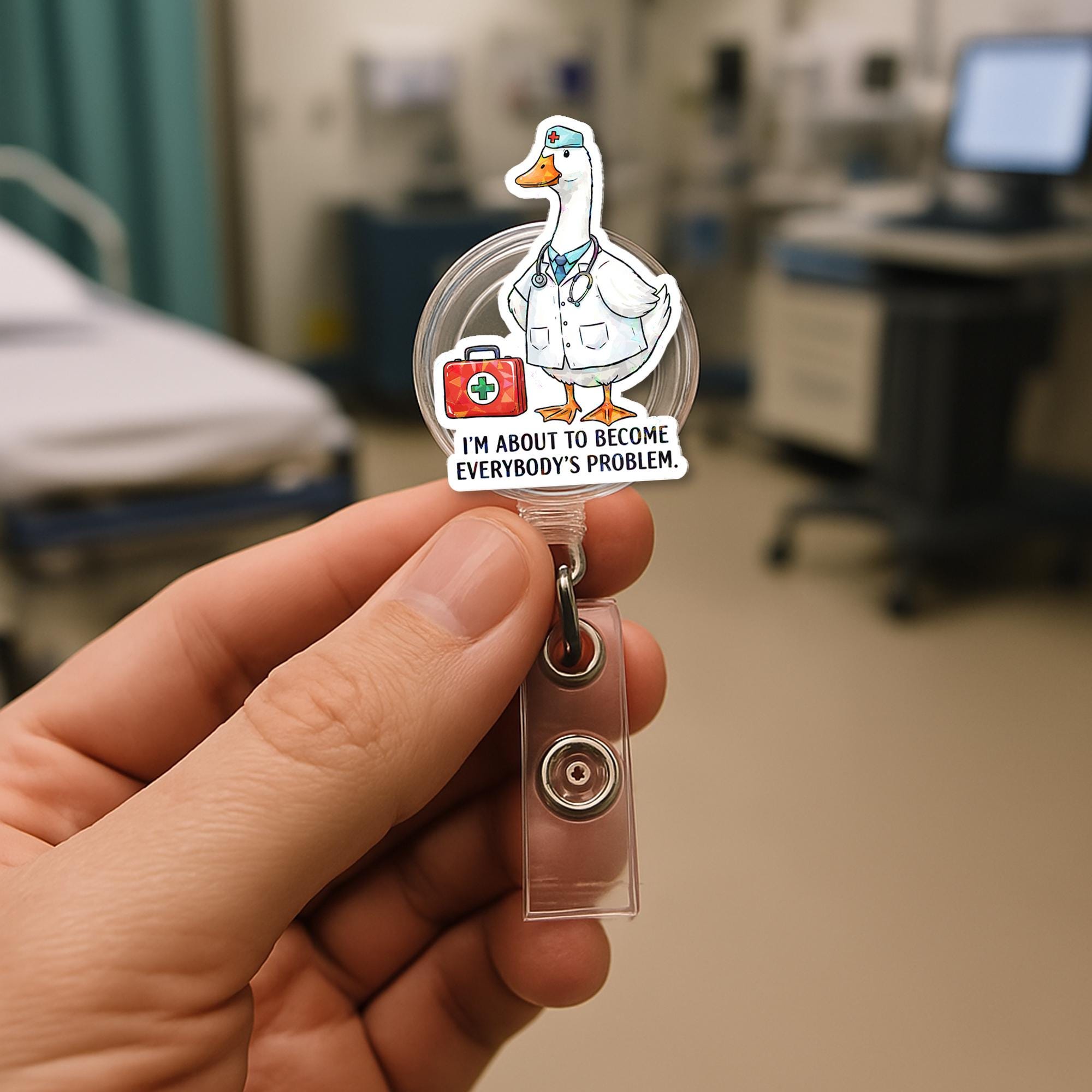 Silly Goose Nurse Badge Reel, Funny Medical ID Holder, I'm About to Become Everybody's Problem, RN lpn CNA Gift, Hospital Humor Clip