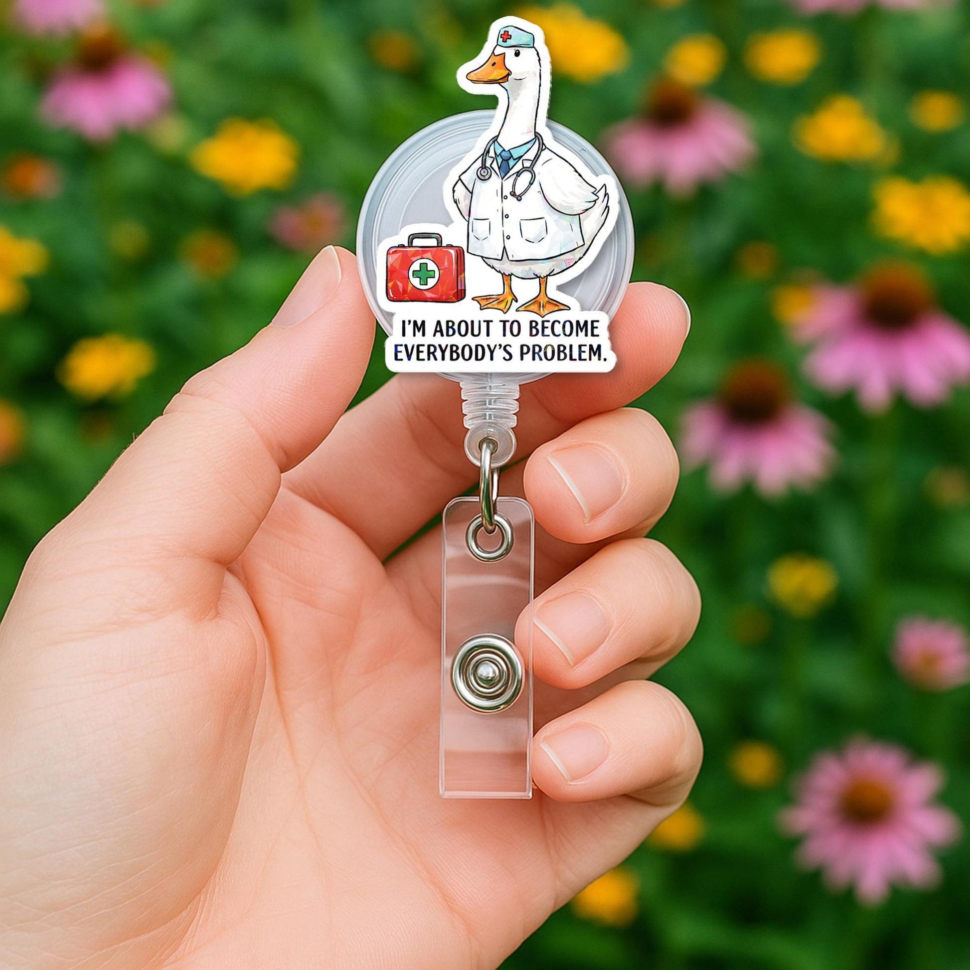Silly Goose Nurse Badge Reel, Funny Medical ID Holder, I'm About to Become Everybody's Problem, RN lpn CNA Gift, Hospital Humor Clip