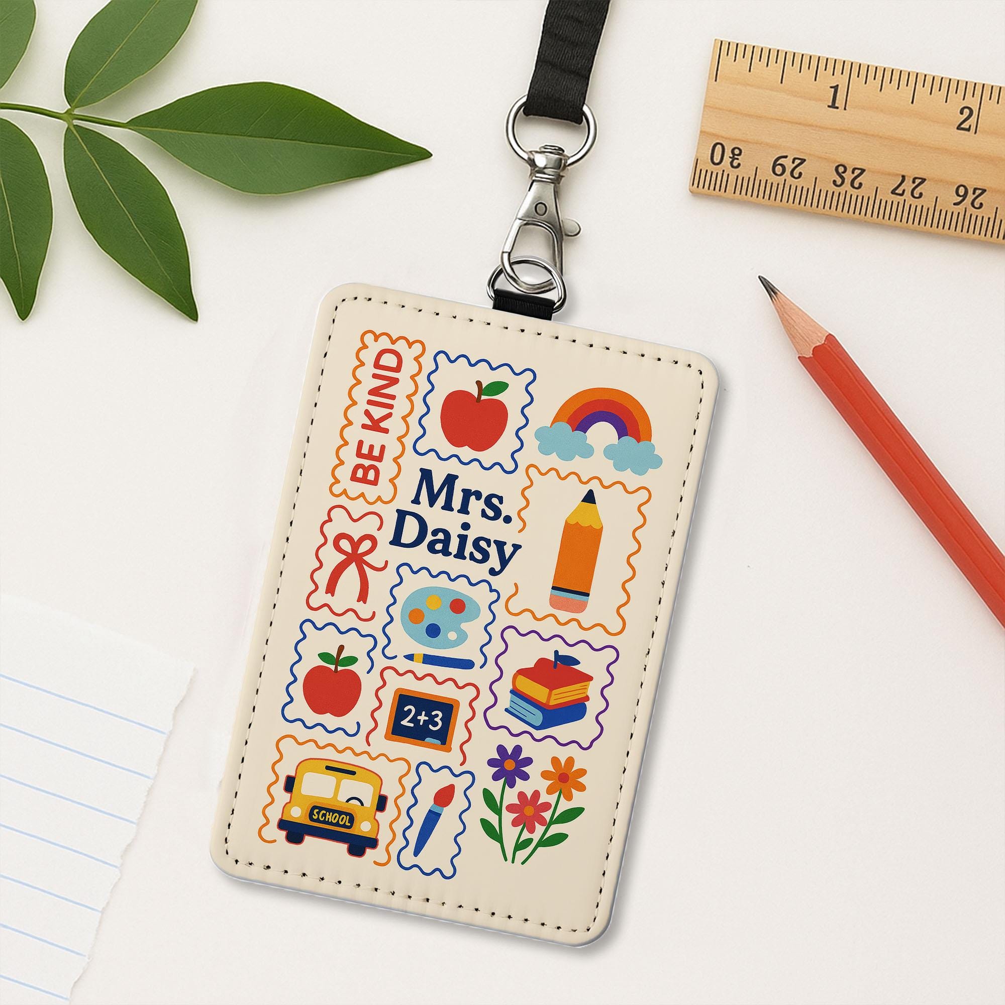 Teacher Badge Holder, Personalized ID Tag for School, Cute Be Kind Design, Custom Name Badge, Back to School Teacher Gift