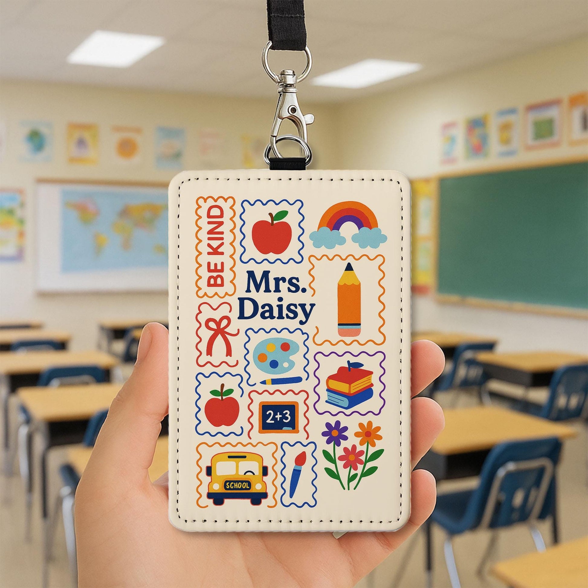 Teacher Badge Holder, Personalized ID Tag for School, Cute Be Kind Design, Custom Name Badge, Back to School Teacher Gift
