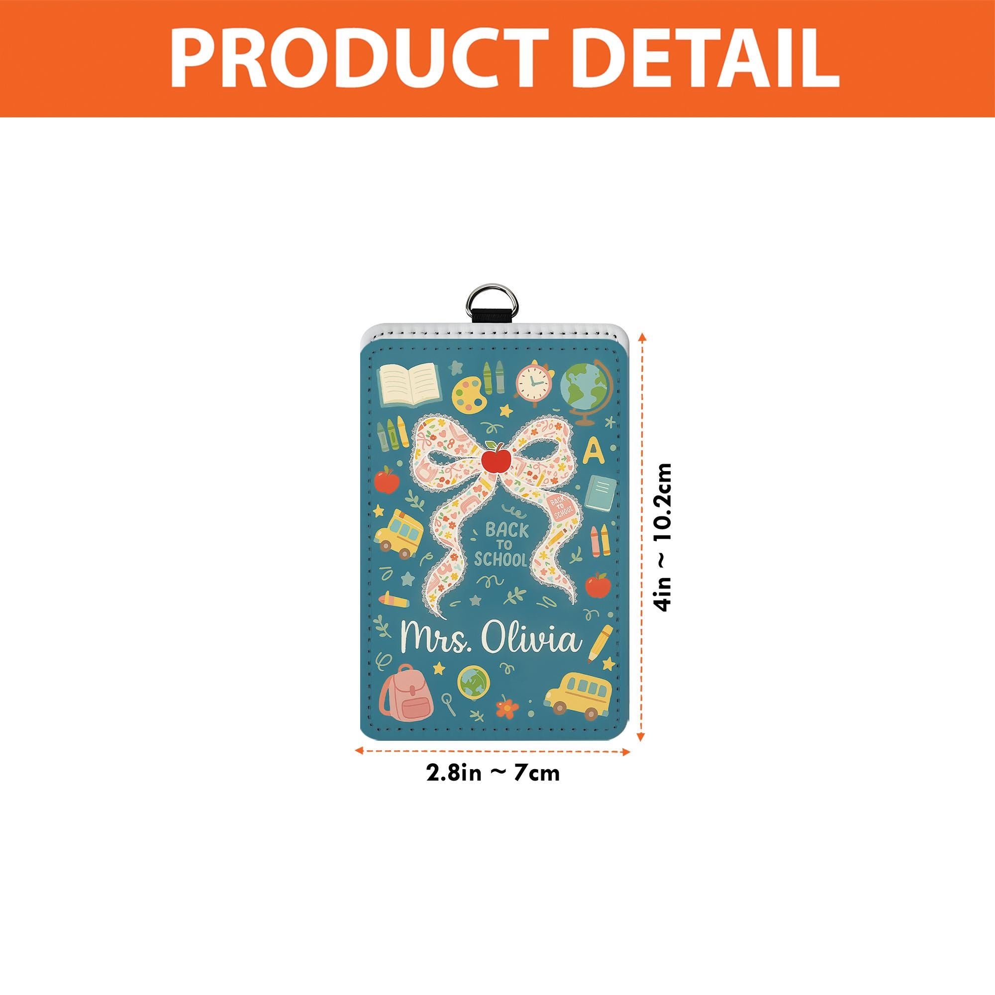 Back to School Teacher Badge, Custom ID Holder with Name, Cute Bow and Apple Design, Personalized Lanyard Tag for Teachers