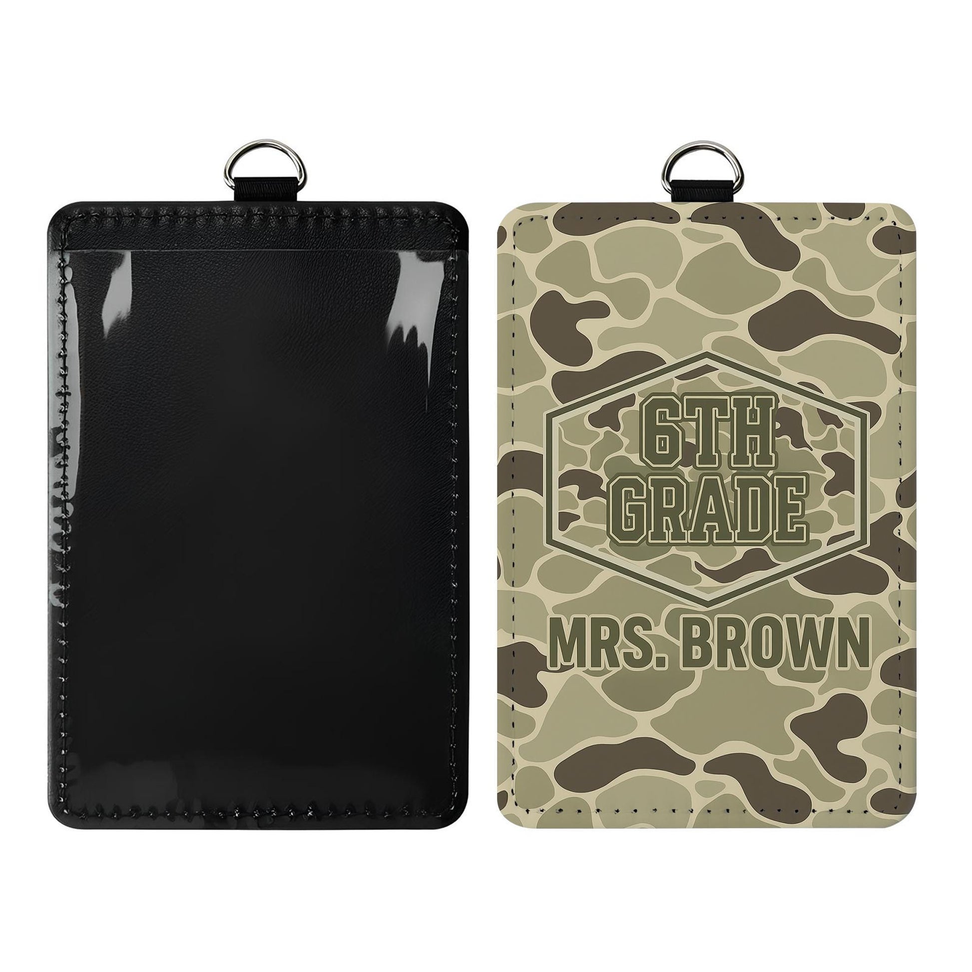 6th Grade Teacher Badge Holder, Personalized Camouflage ID Tag, Custom Name Badge for Men or Women, Back to School Teacher Gift