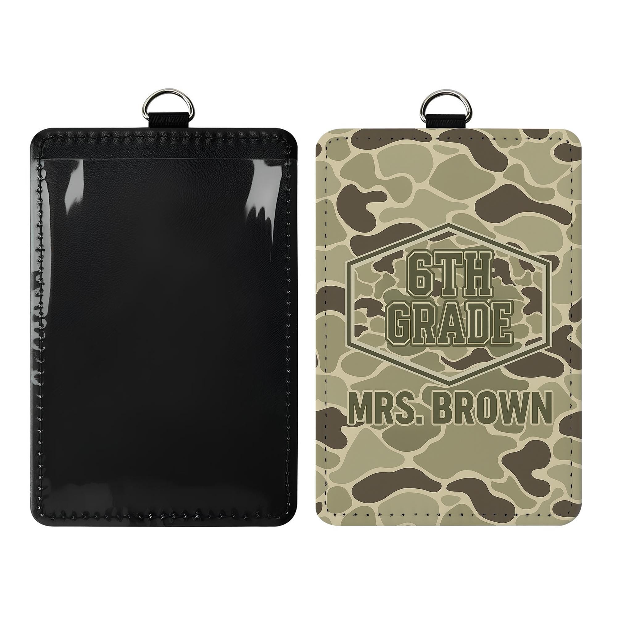 6th Grade Teacher Badge Holder, Personalized Camouflage ID Tag, Custom Name Badge for Men or Women, Back to School Teacher Gift