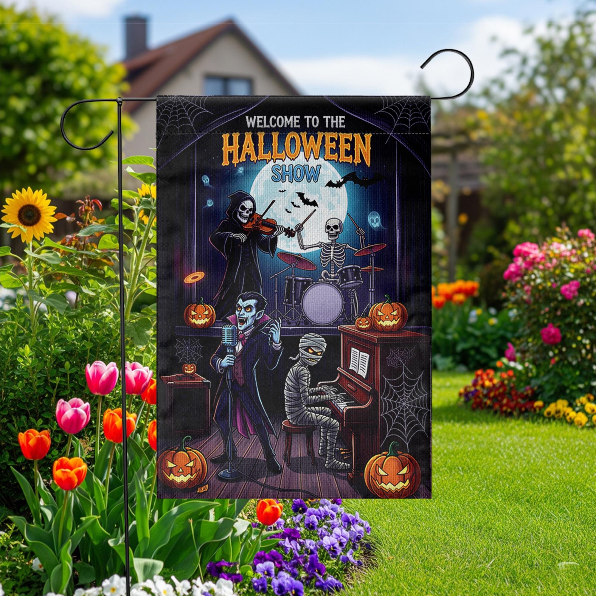 Halloween Band Garden Flag – Funny Monster Music Show Yard Decoration