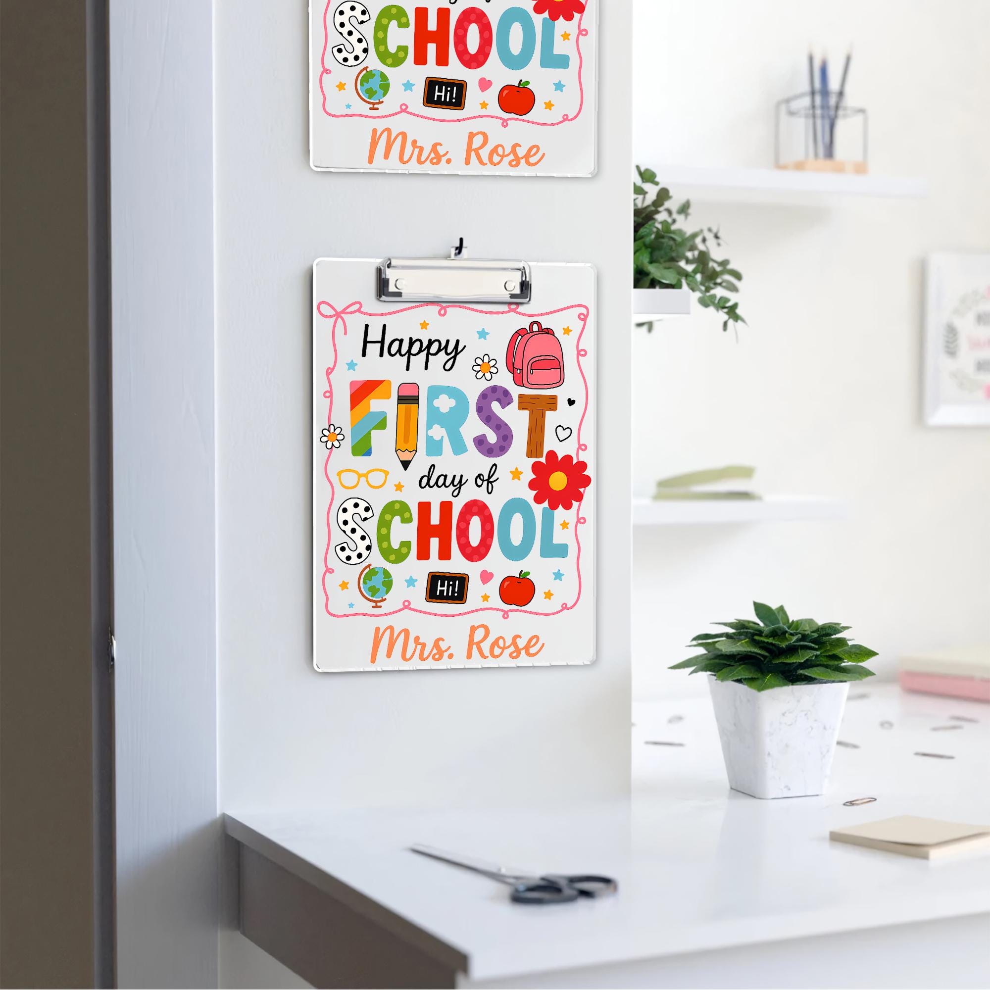 First Day of School Clipboard, Personalized Teacher Clipboard, Custom Name Classroom Gift, Cute Back to School Office Supplies