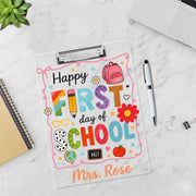 First Day of School Clipboard, Personalized Teacher Clipboard, Custom Name Classroom Gift, Cute Back to School Office Supplies