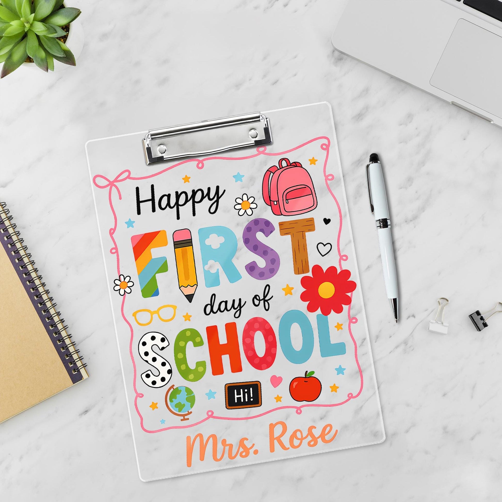 First Day of School Clipboard, Personalized Teacher Clipboard, Custom Name Classroom Gift, Cute Back to School Office Supplies
