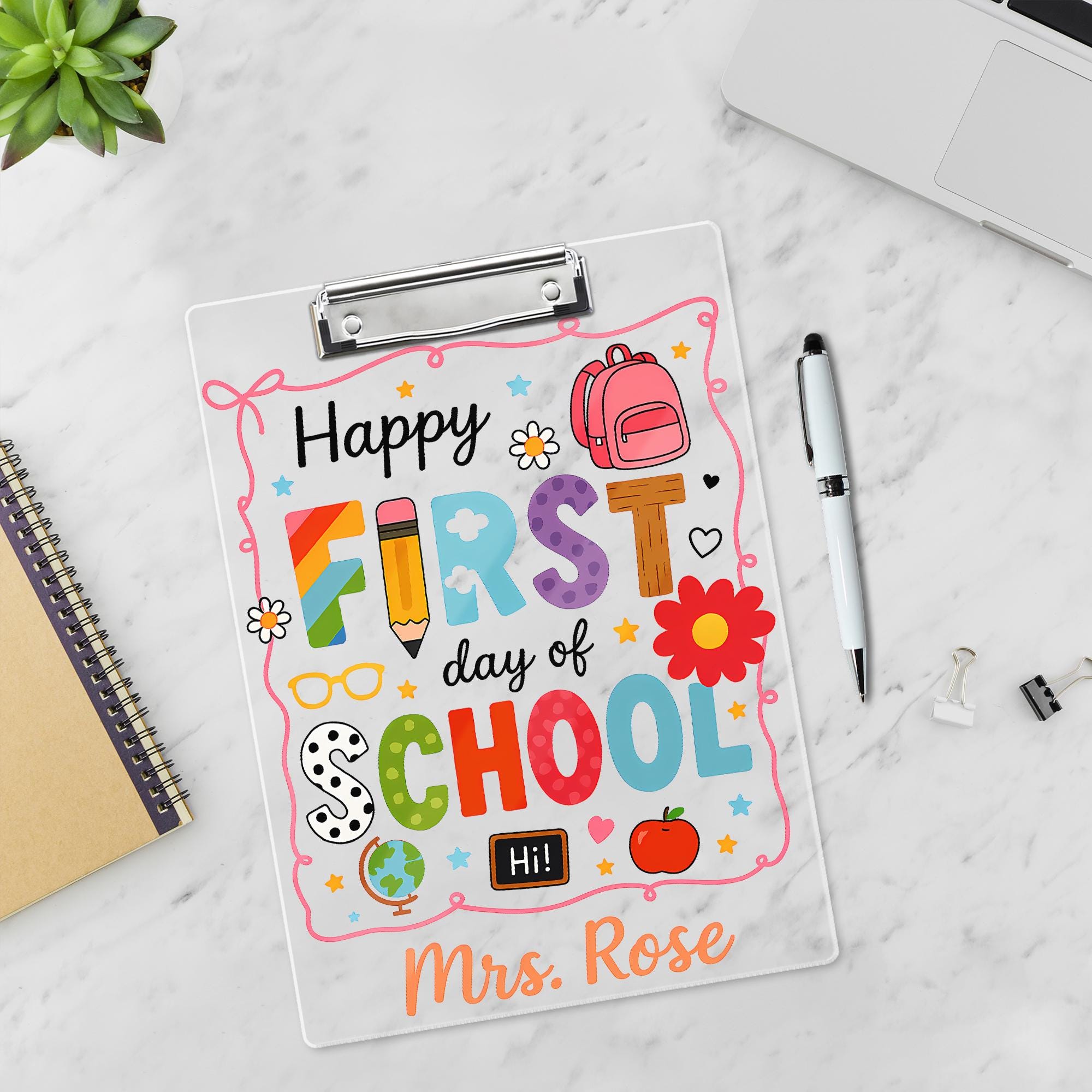 First Day of School Clipboard, Personalized Teacher Clipboard, Custom Name Classroom Gift, Cute Back to School Office Supplies