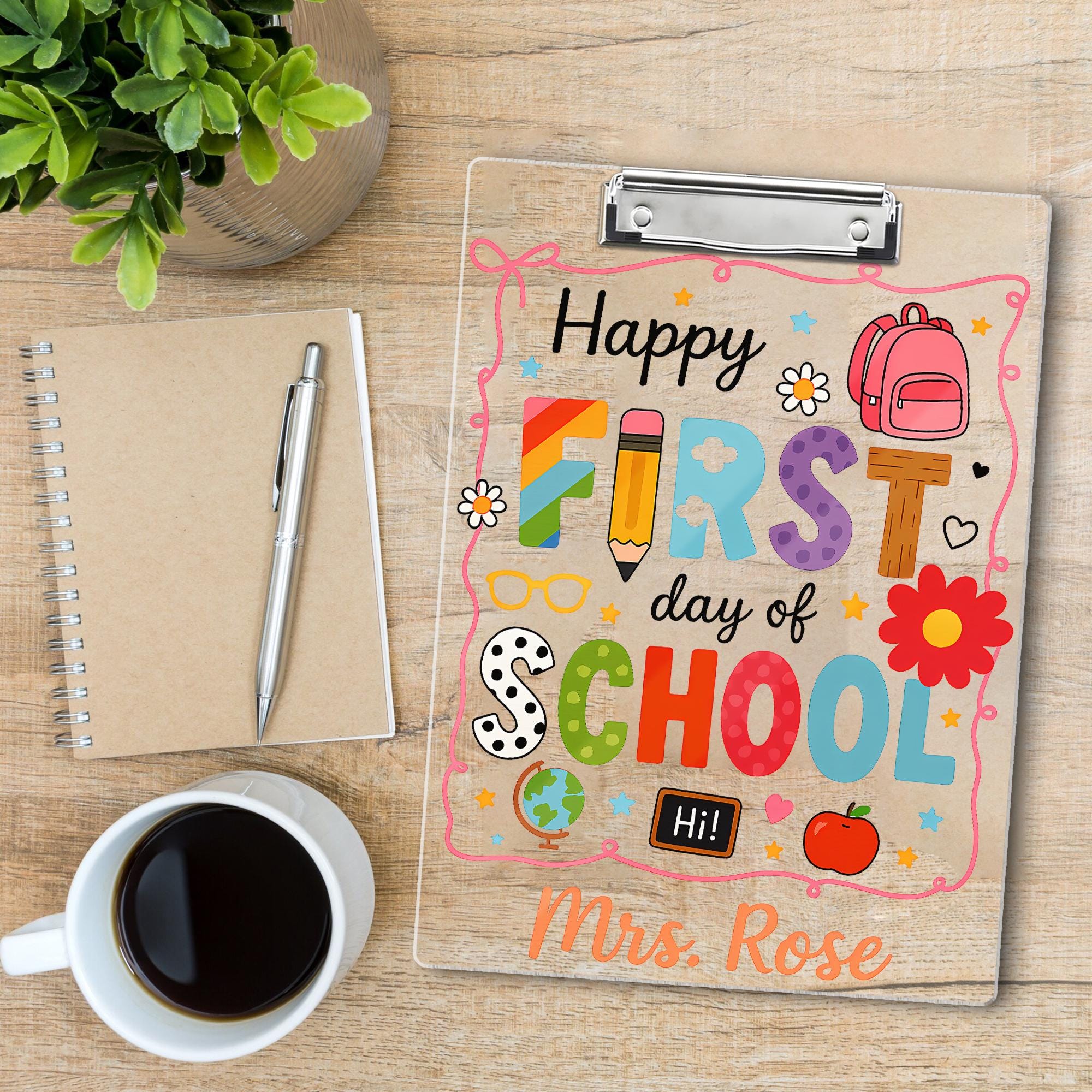 First Day of School Clipboard, Personalized Teacher Clipboard, Custom Name Classroom Gift, Cute Back to School Office Supplies