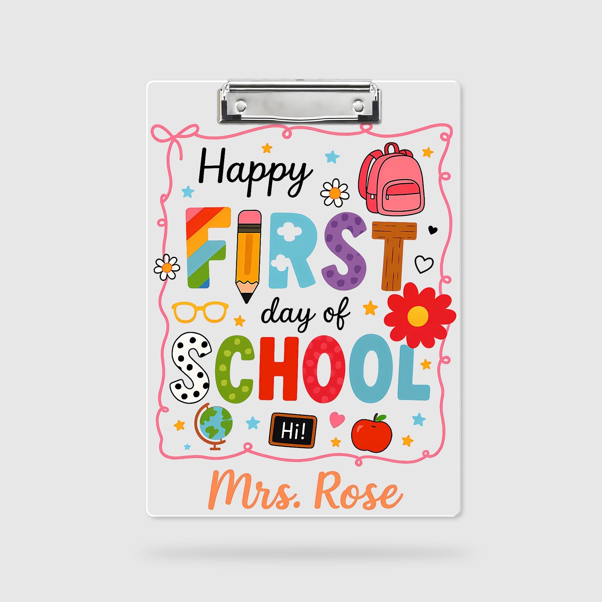 First Day of School Clipboard, Personalized Teacher Clipboard, Custom Name Classroom Gift, Cute Back to School Office Supplies