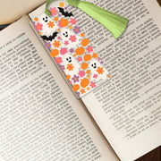 Cute Ghost Bookmark, Halloween Tassel Bookmark, Kawaii Pumpkin Ghost Gift, Spooky Fall Book Lover Accessory, Floral Bat Bookmark