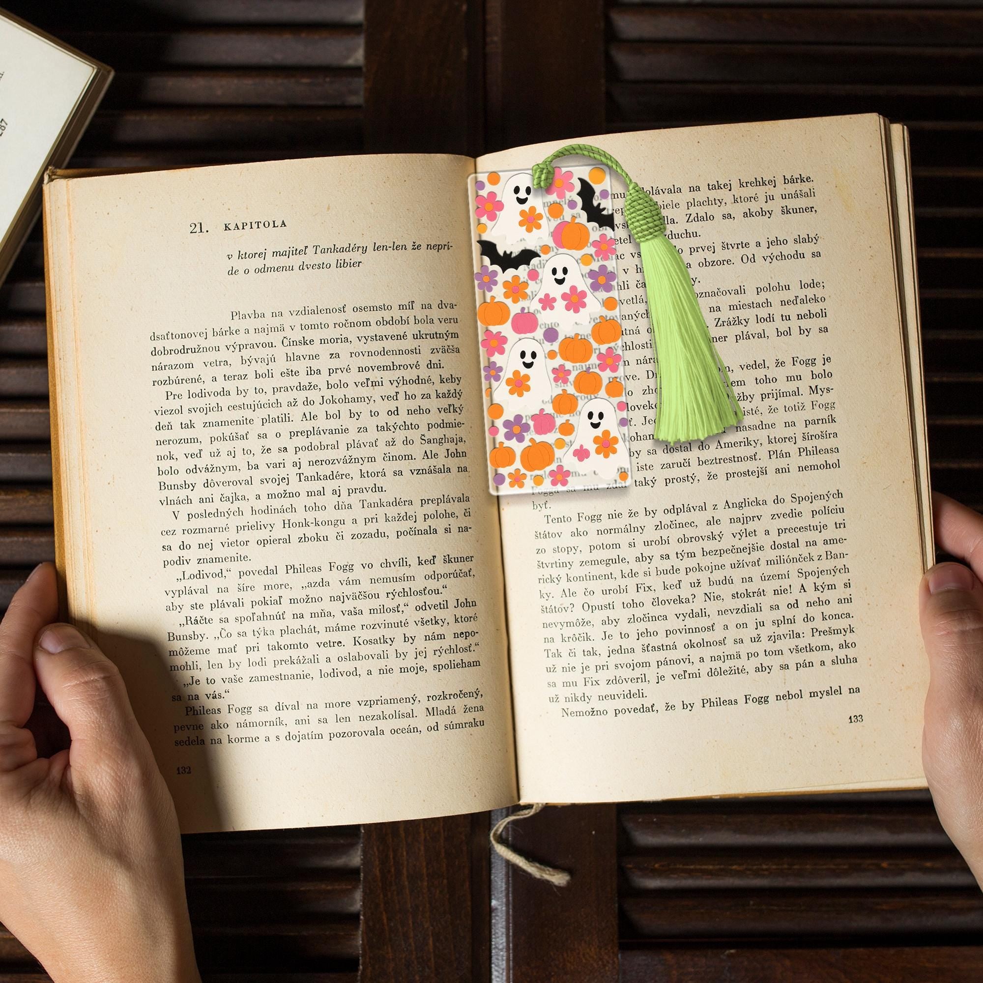 Cute Ghost Bookmark, Halloween Tassel Bookmark, Kawaii Pumpkin Ghost Gift, Spooky Fall Book Lover Accessory, Floral Bat Bookmark