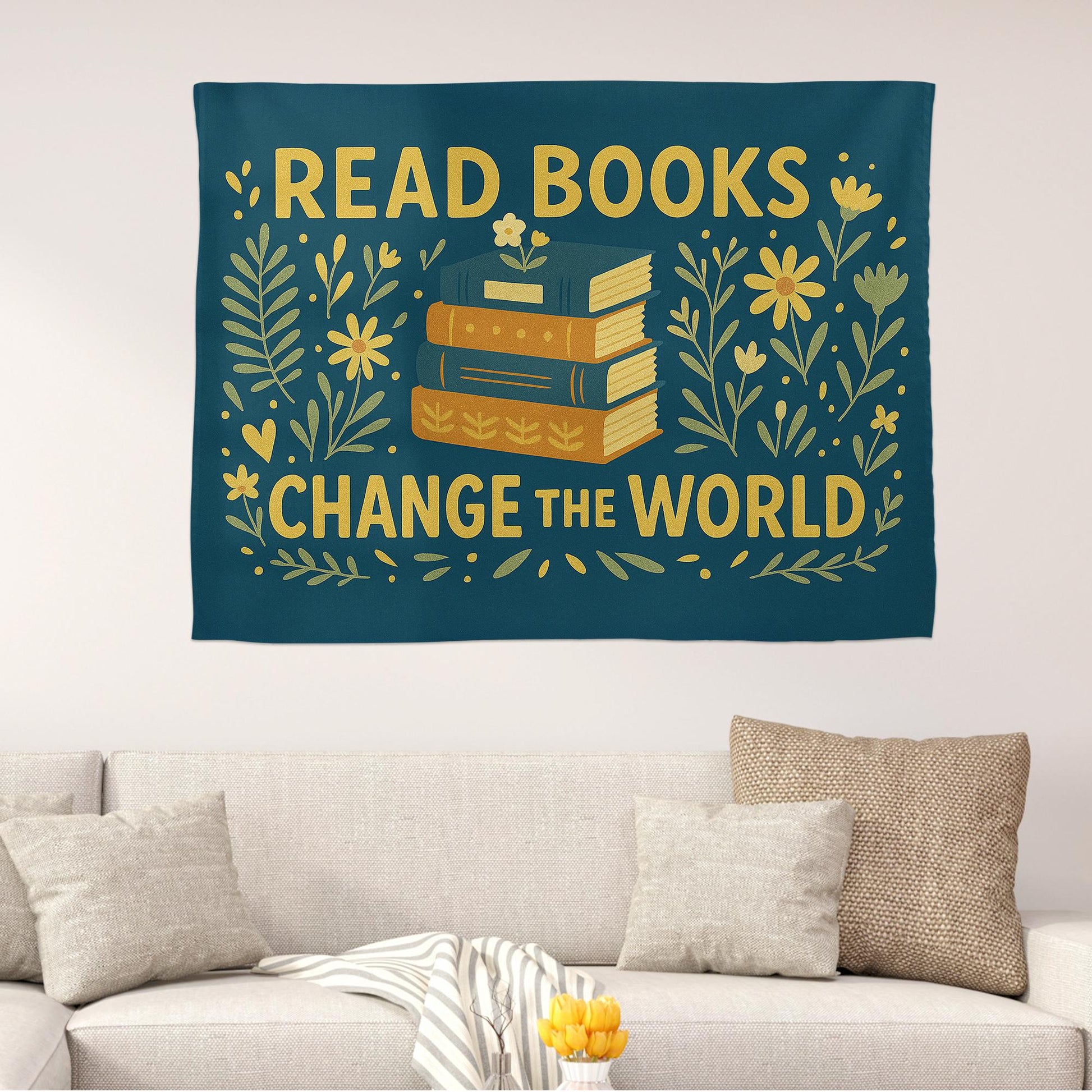 Read Books Change the World Tapestry – Book Lover Wall Hanging – Inspirational Library Decor for Classroom, Dorm, or Office