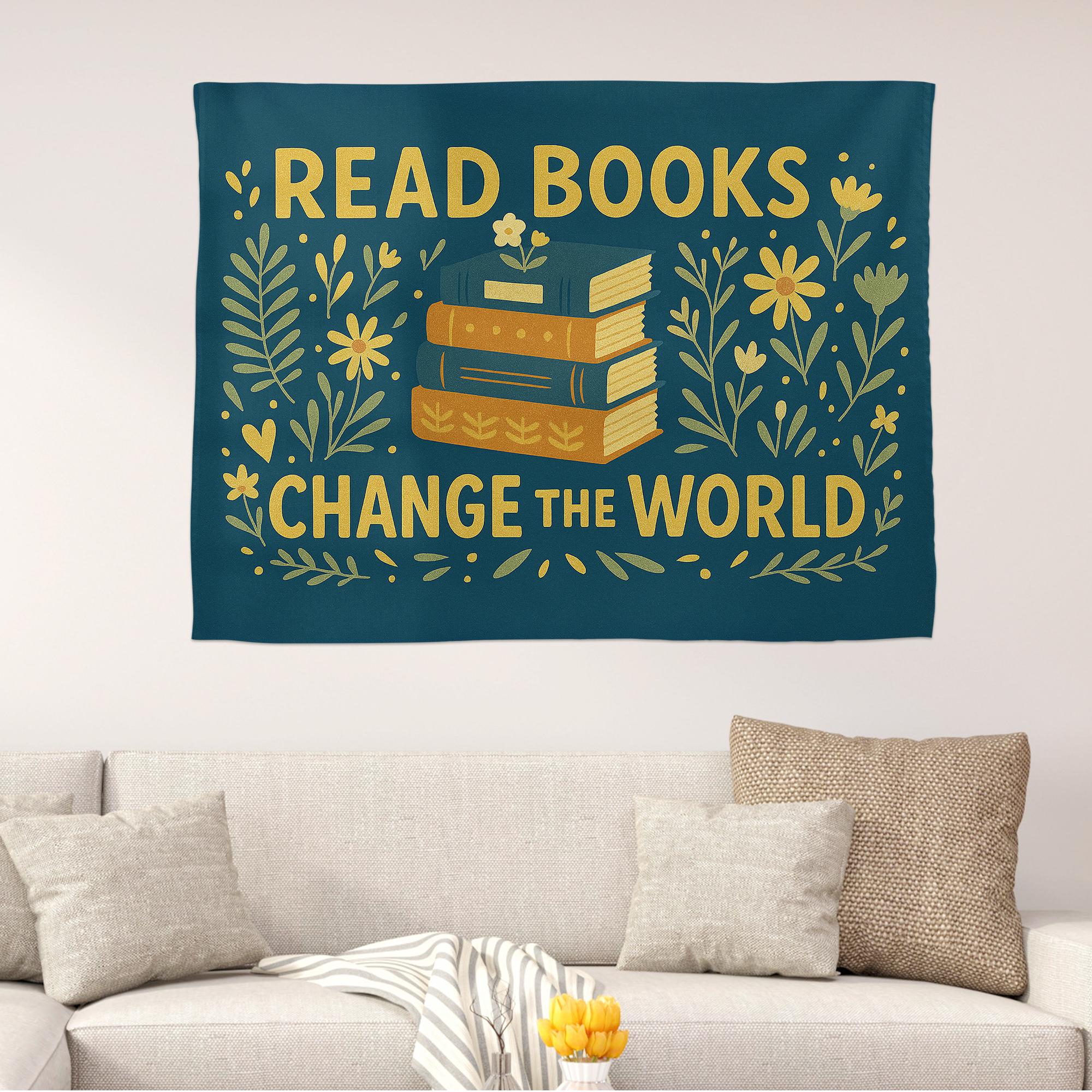 Read Books Change the World Tapestry – Book Lover Wall Hanging – Inspirational Library Decor for Classroom, Dorm, or Office