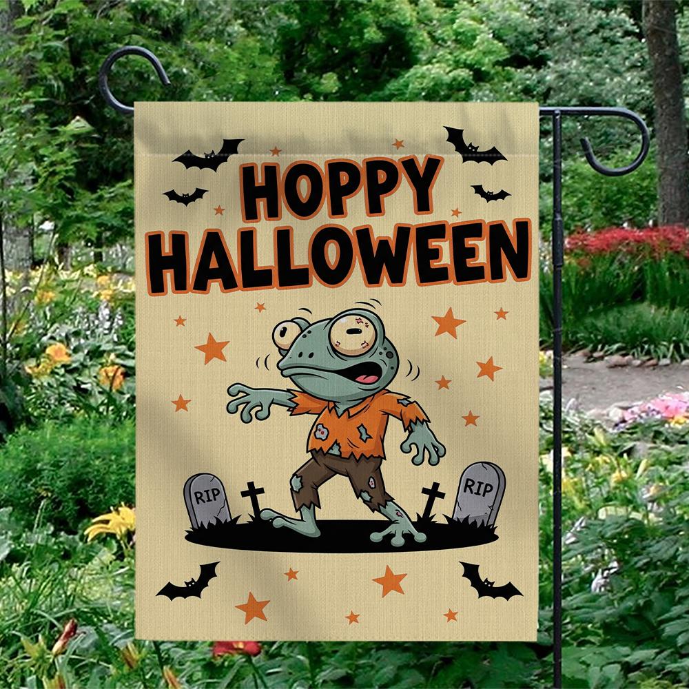 Funny Frog Halloween Garden Flag, Hoppy Halloween Yard Decor, Zombie Frog Outdoor Sign, Cute Spooky Fall Decoration, RIP Tombstones