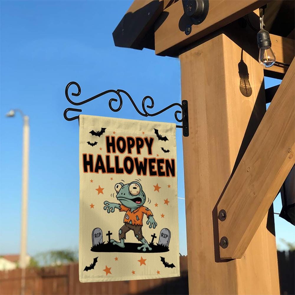 Funny Frog Halloween Garden Flag, Hoppy Halloween Yard Decor, Zombie Frog Outdoor Sign, Cute Spooky Fall Decoration, RIP Tombstones