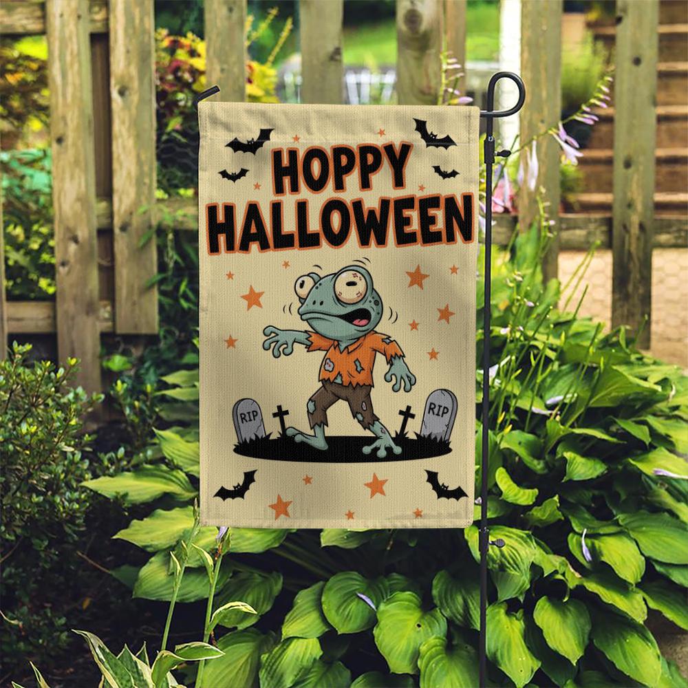 Funny Frog Halloween Garden Flag, Hoppy Halloween Yard Decor, Zombie Frog Outdoor Sign, Cute Spooky Fall Decoration, RIP Tombstones