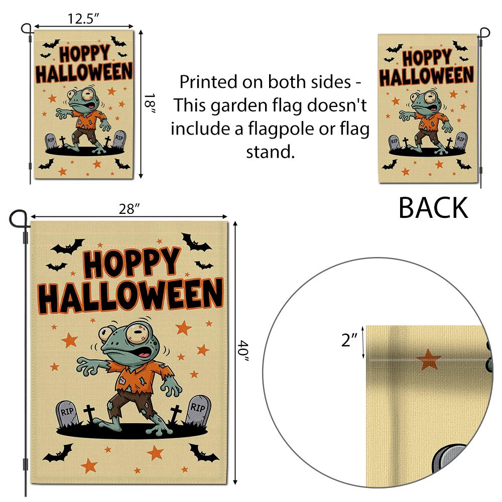 Funny Frog Halloween Garden Flag, Hoppy Halloween Yard Decor, Zombie Frog Outdoor Sign, Cute Spooky Fall Decoration, RIP Tombstones
