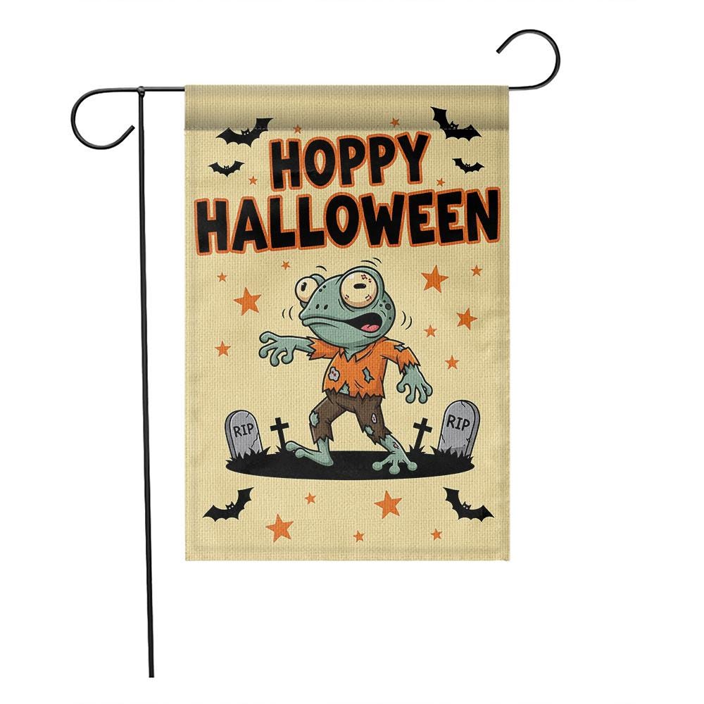 Funny Frog Halloween Garden Flag, Hoppy Halloween Yard Decor, Zombie Frog Outdoor Sign, Cute Spooky Fall Decoration, RIP Tombstones