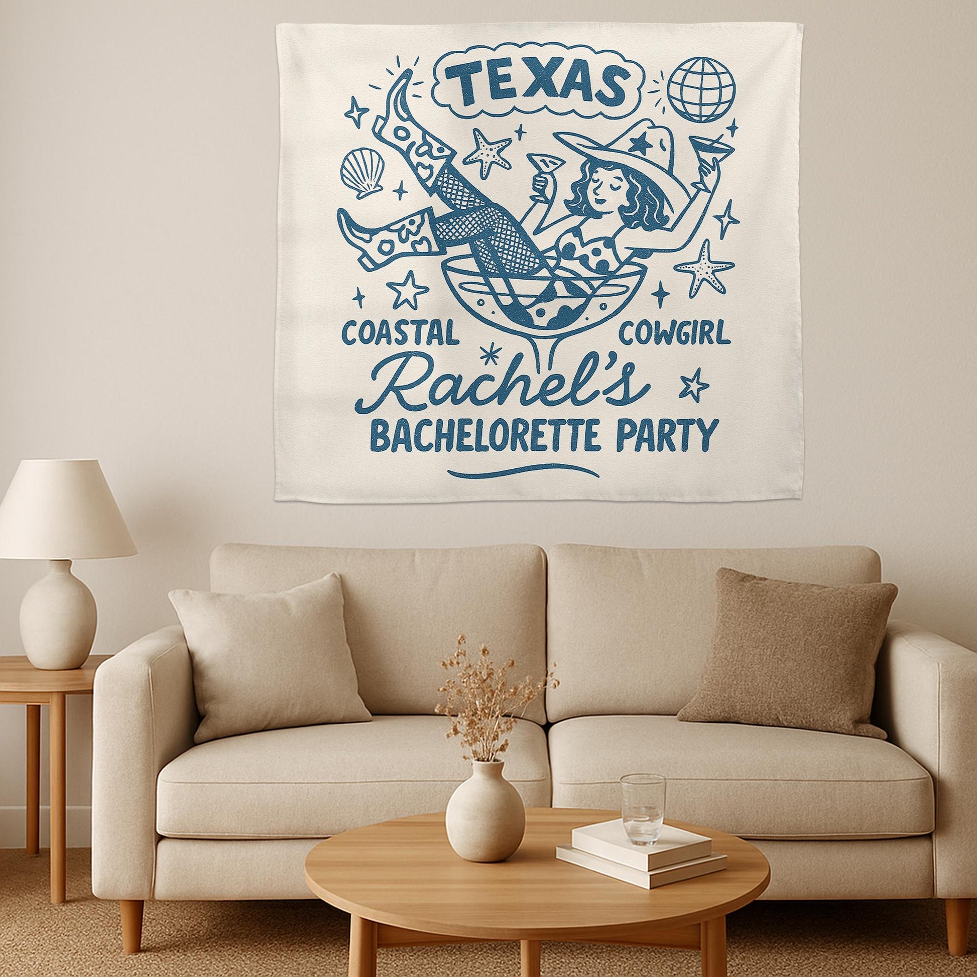 Bachelorette Party Banner Coastal Cowgirl Decor Personalized Western Bride Tapestry for Bride Last Rodeo Bash, Cowgirl bride to be decor