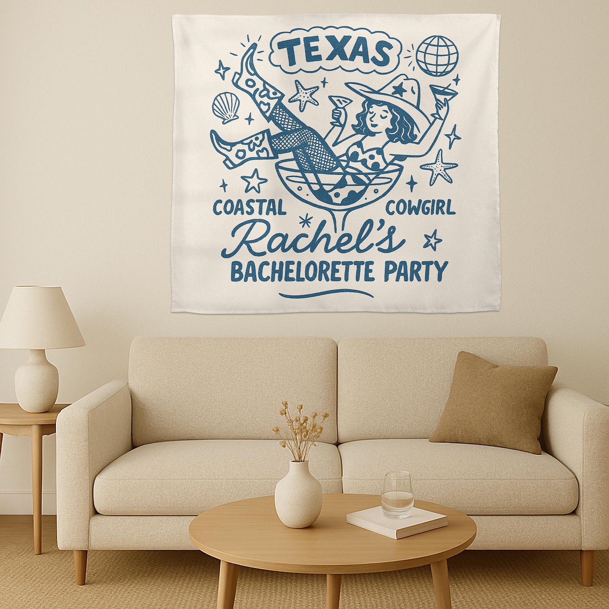 Bachelorette Party Banner Coastal Cowgirl Decor Personalized Western Bride Tapestry for Bride Last Rodeo Bash, Cowgirl bride to be decor