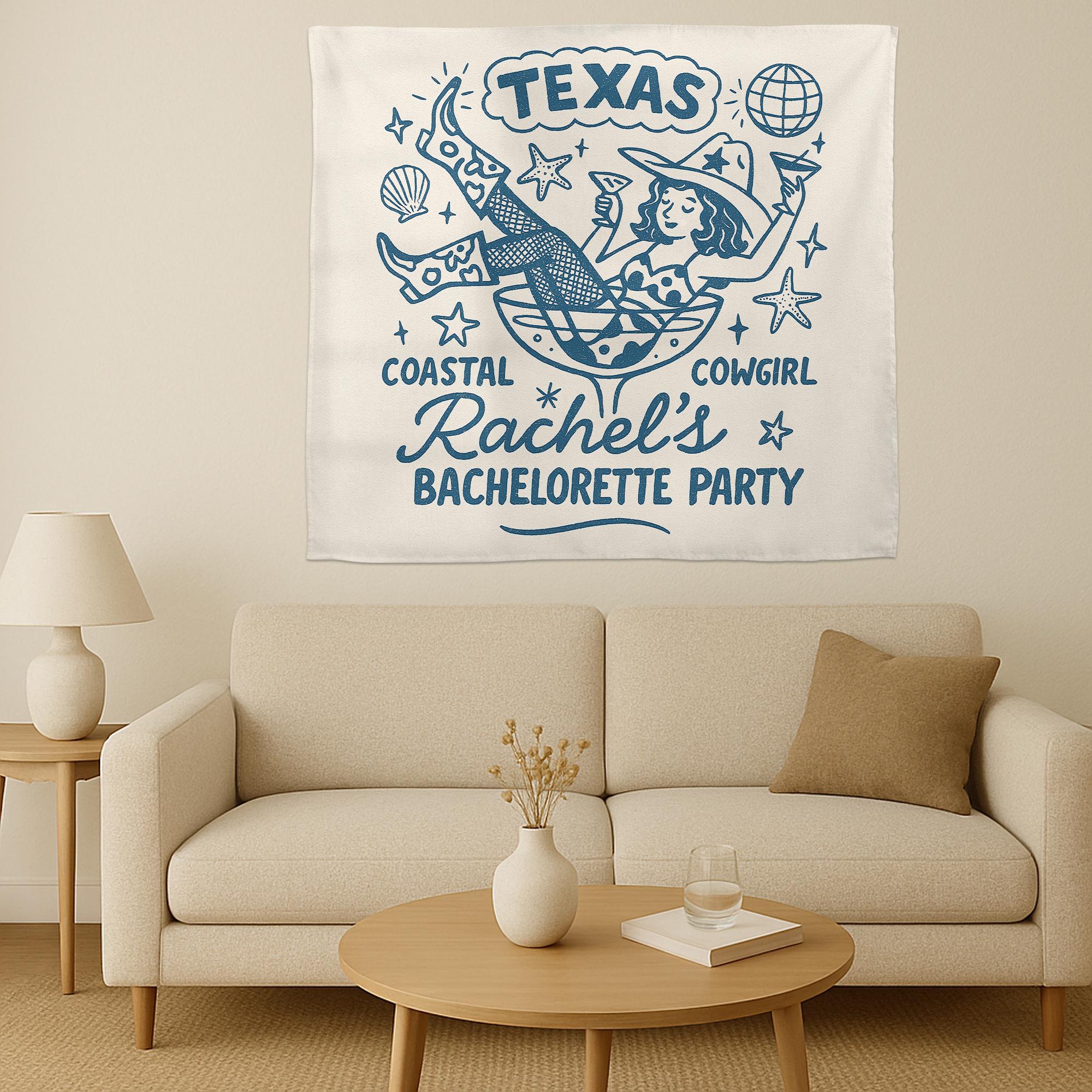 Bachelorette Party Banner Coastal Cowgirl Decor Personalized Western Bride Tapestry for Bride Last Rodeo Bash, Cowgirl bride to be decor