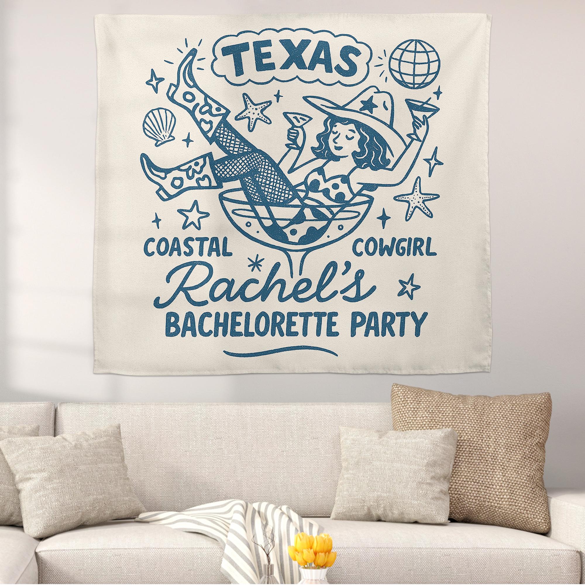 Bachelorette Party Banner Coastal Cowgirl Decor Personalized Western Bride Tapestry for Bride Last Rodeo Bash, Cowgirl bride to be decor