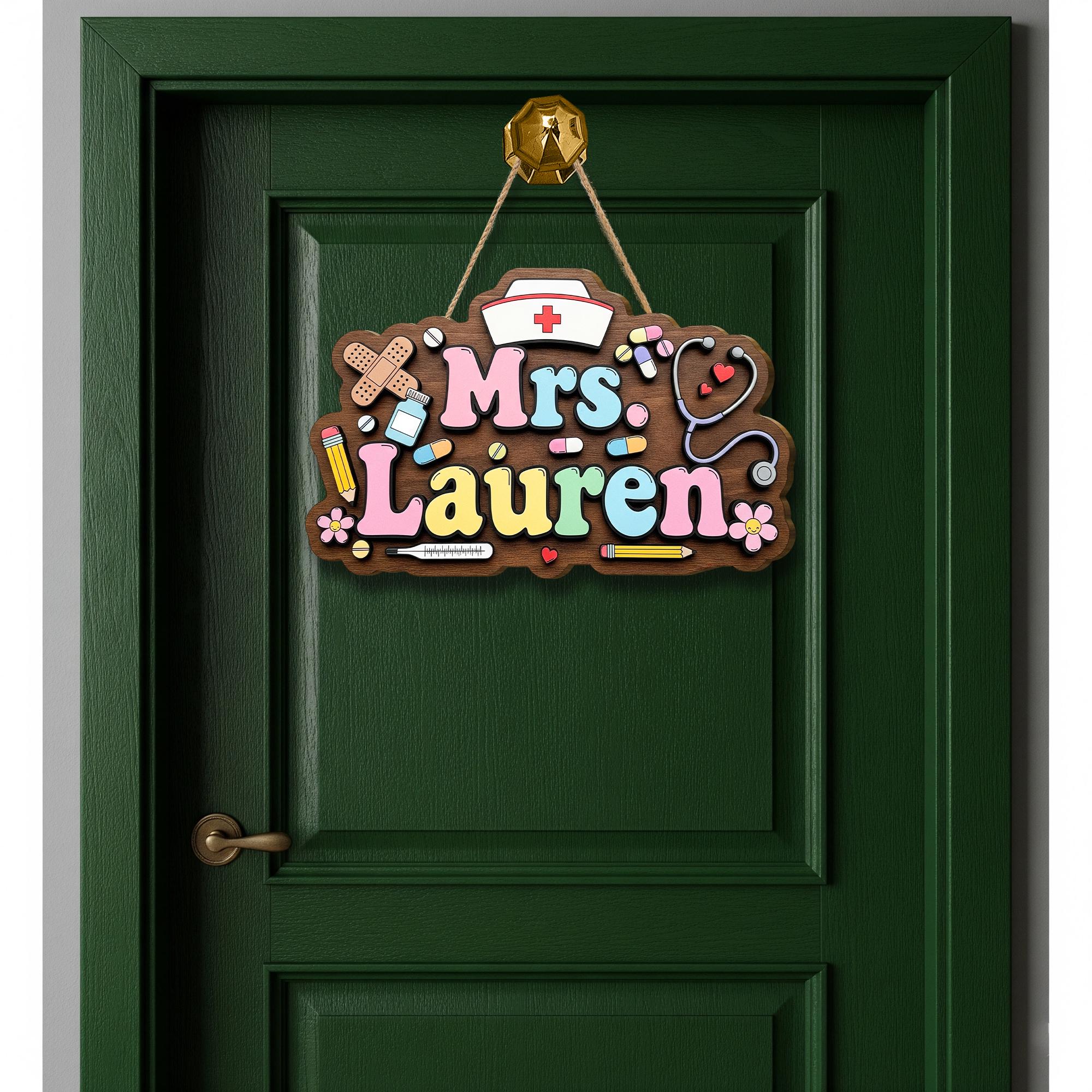 Custom Nurse Door Sign | Personalized Name Wooden Plaque | Cute Medical Decor for School Nurse Office | Nurse Appreciation Gift