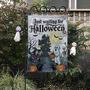 Just Waiting for Halloween Flag, Spooky Garden Decor, Haunted House Yard Sign, Ghost Witch Skeleton Banner, Fall Outdoor Decoration
