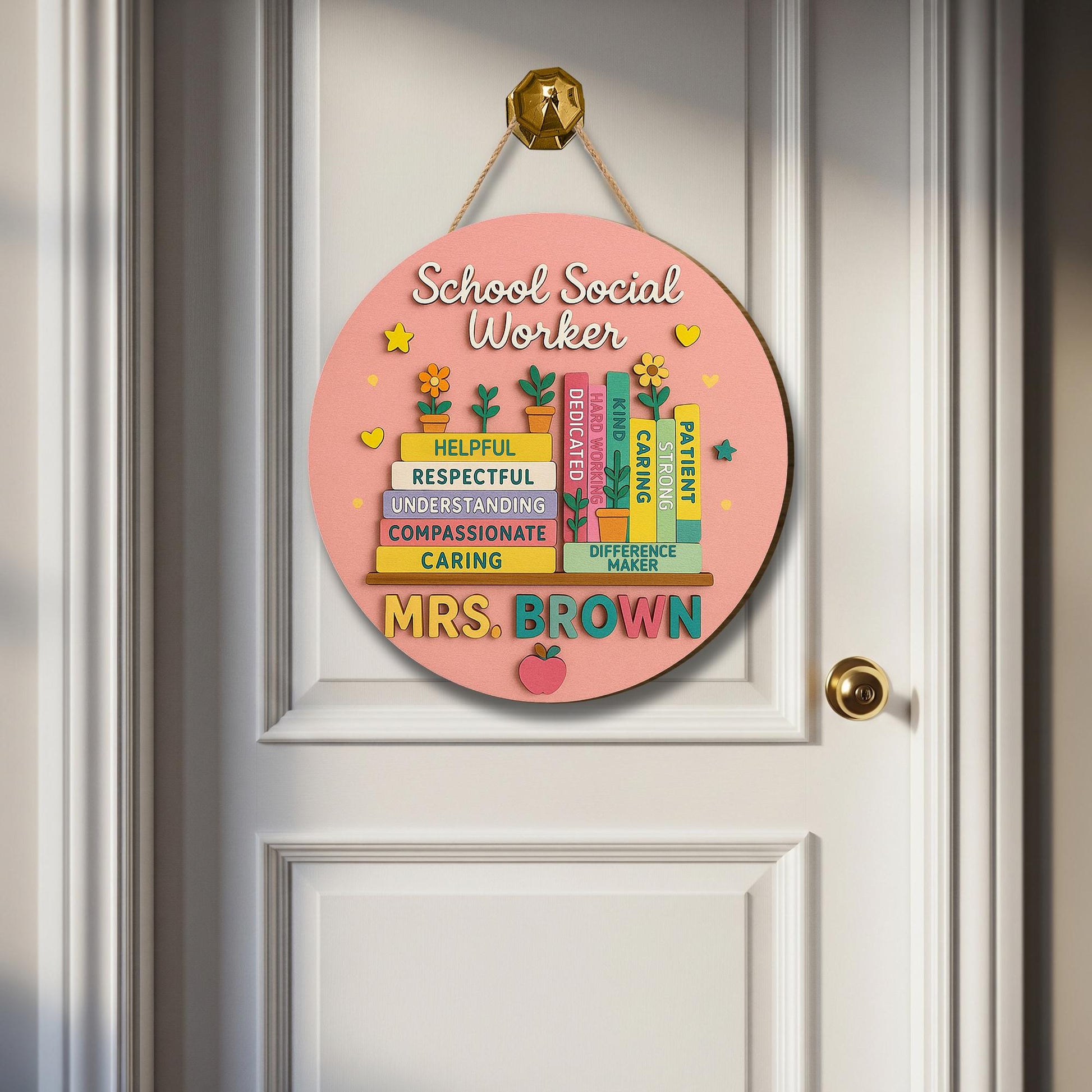School Social Worker Door Sign, 3D Wooden Office Decor, Counselor Gift Idea, Appreciation Plaque, Classroom Hanging Sign
