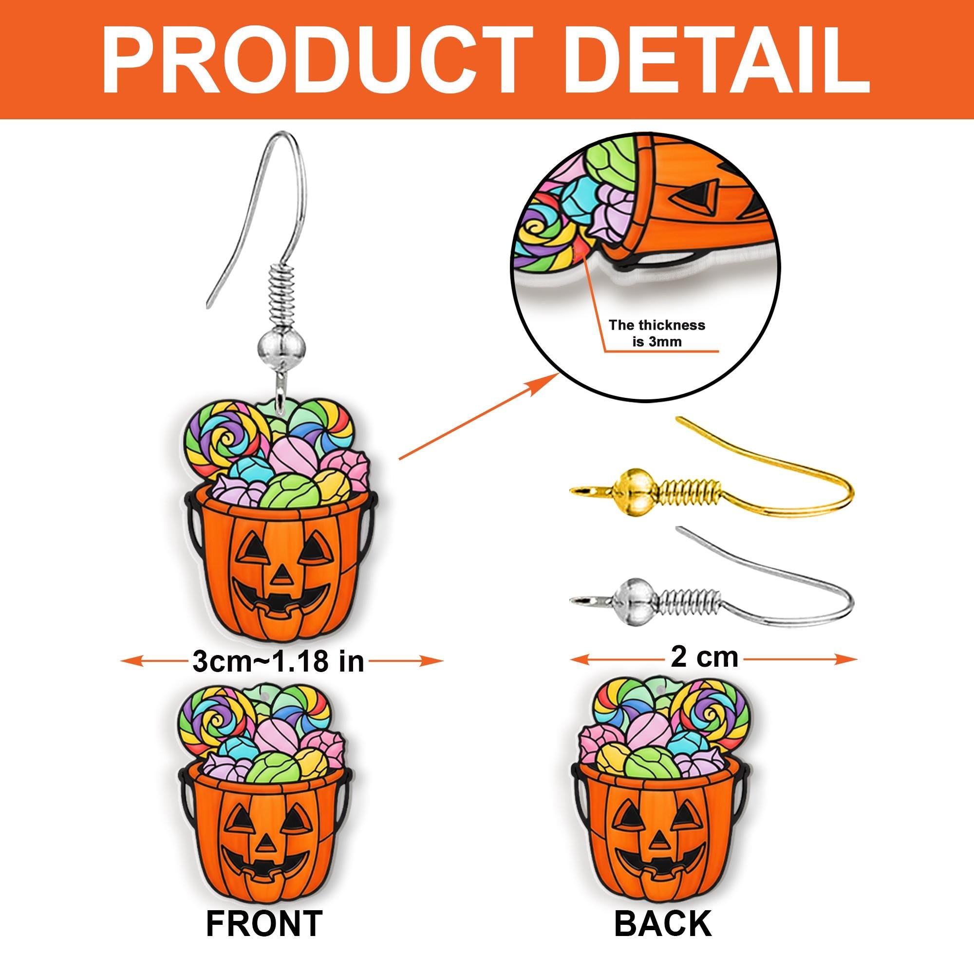 Halloween Candy Bucket Earrings, Cute Jack-O’-Lantern Dangle Earrings, Spooky Fall Jewelry, Trick or Treat Accessory Gift