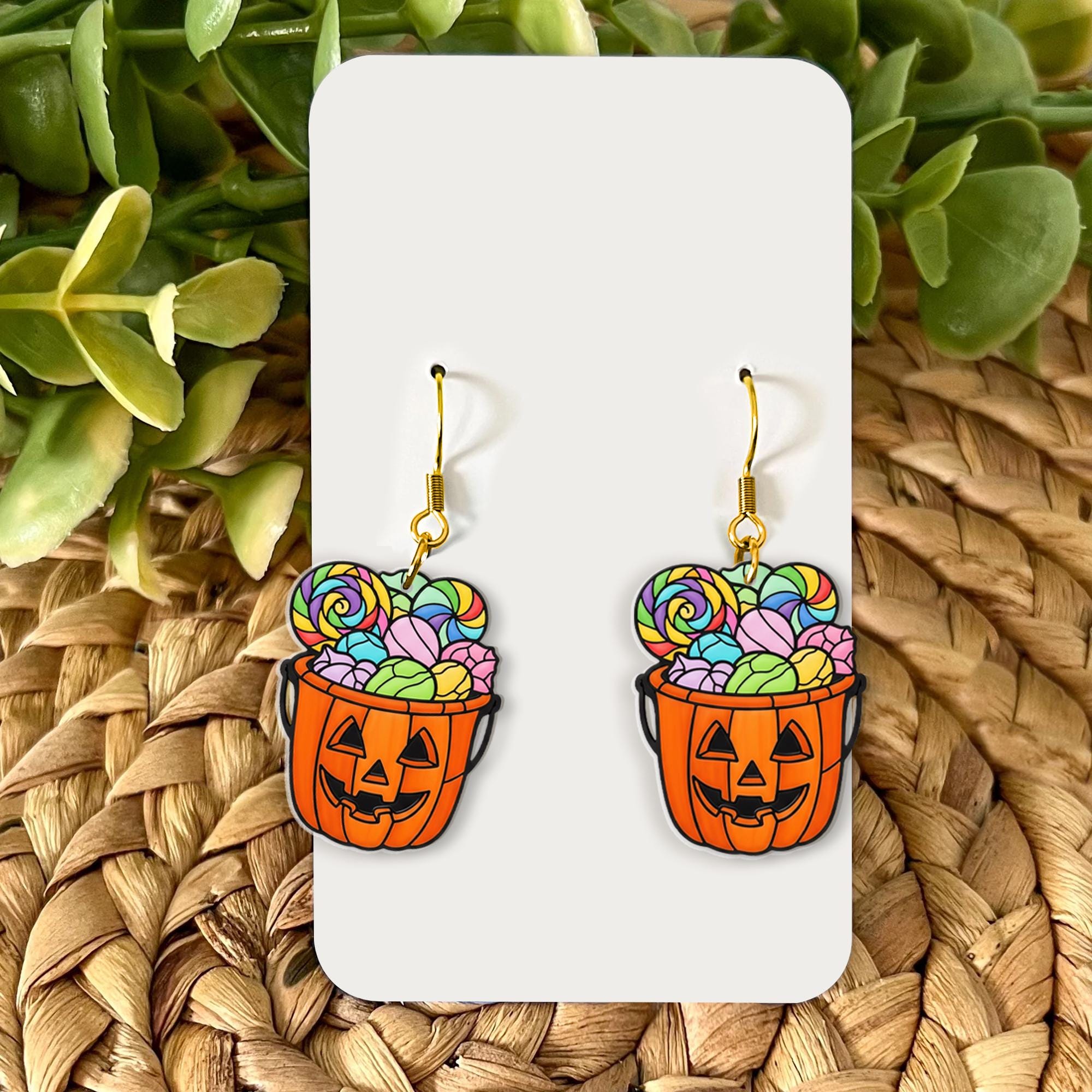 Halloween Candy Bucket Earrings, Cute Jack-O’-Lantern Dangle Earrings, Spooky Fall Jewelry, Trick or Treat Accessory Gift