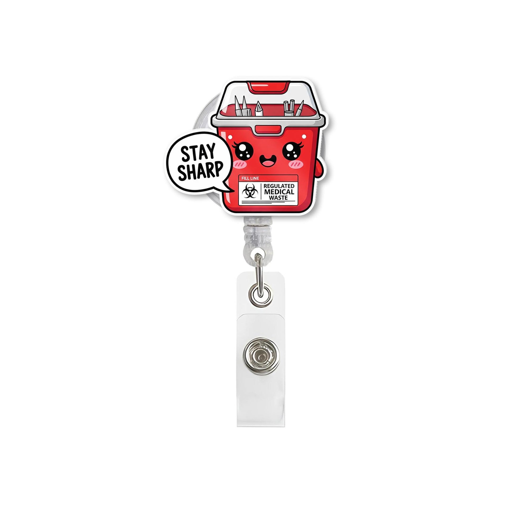 Cute Sharps Container Badge Reel, Stay Sharp Nurse ID Holder, Funny Medical Badge Clip, Kawaii Healthcare Accessory, RN Gift Idea