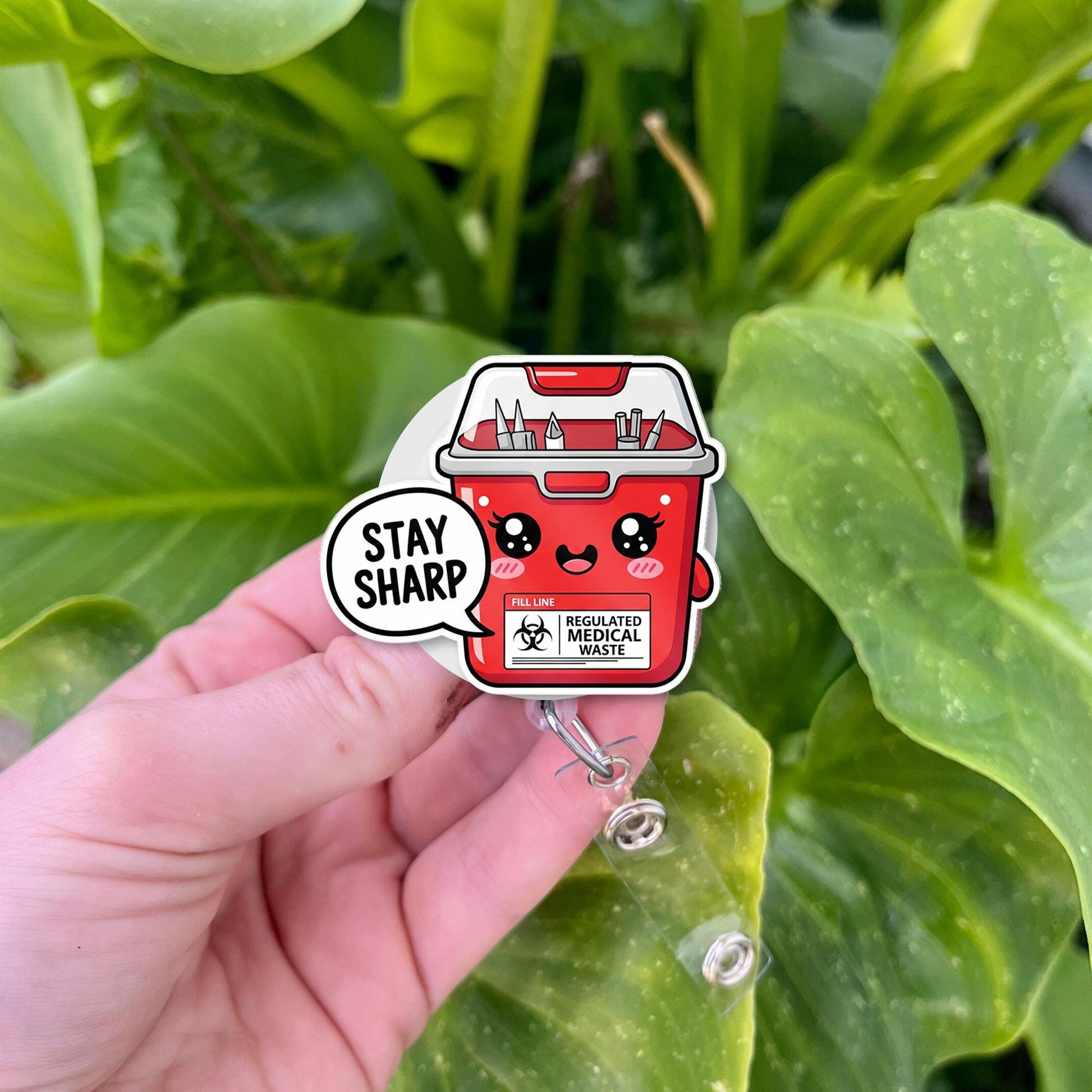 Cute Sharps Container Badge Reel, Stay Sharp Nurse ID Holder, Funny Medical Badge Clip, Kawaii Healthcare Accessory, RN Gift Idea