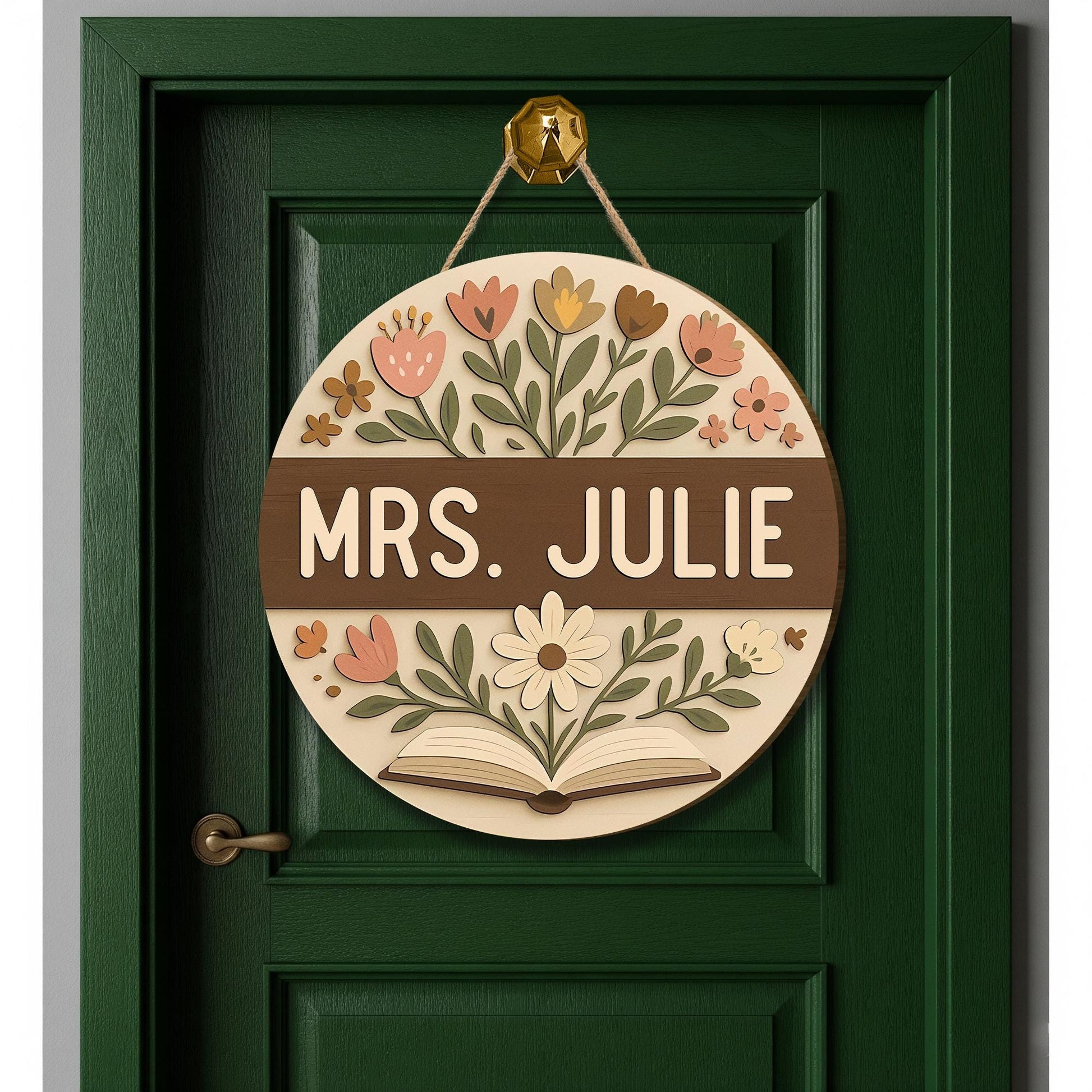 Personalized Teacher Door Hanger, Custom Floral Classroom Sign, Back to School Decor, Teacher Name Plaque, Gift for Educators