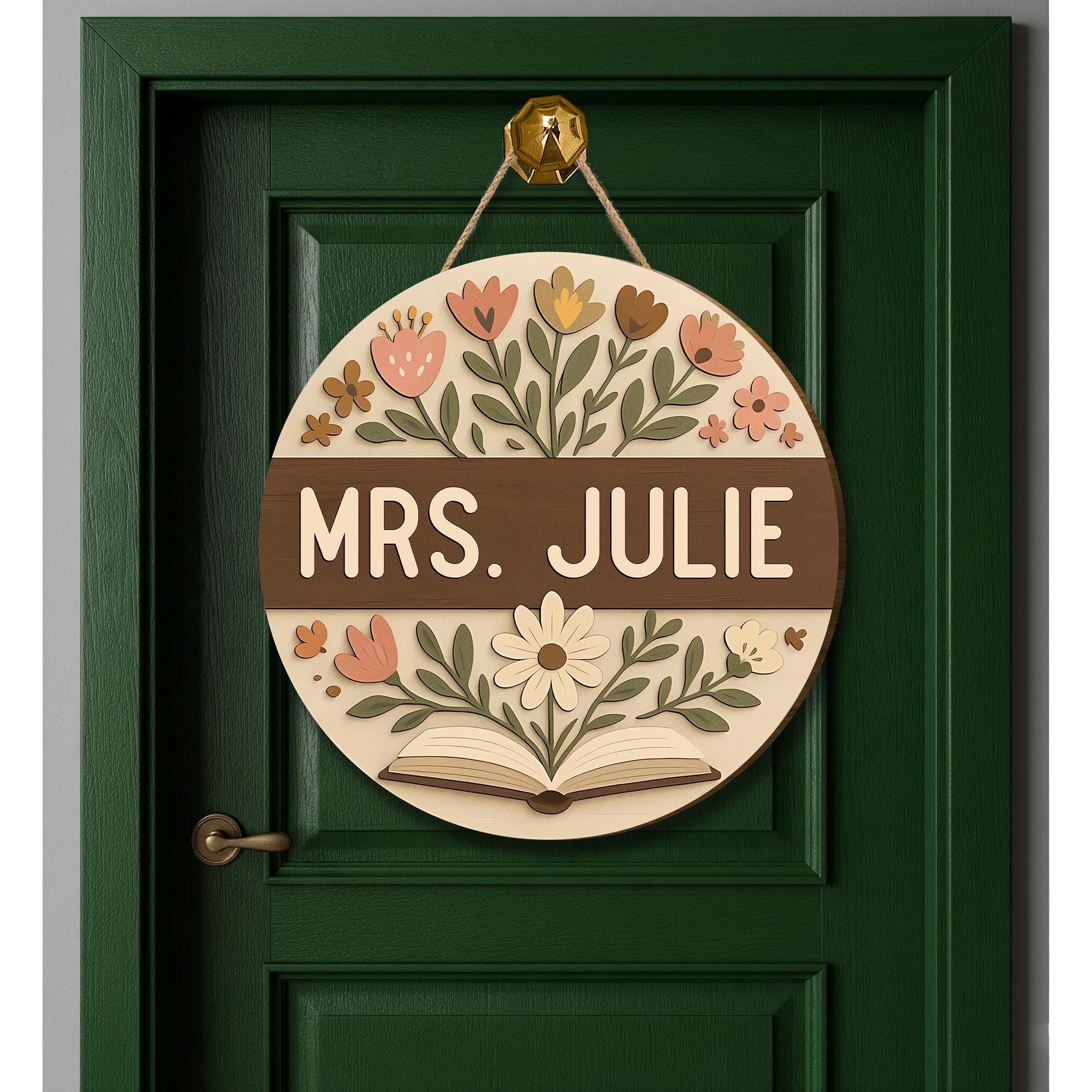 Personalized Teacher Door Hanger, Custom Floral Classroom Sign, Back to School Decor, Teacher Name Plaque, Gift for Educators