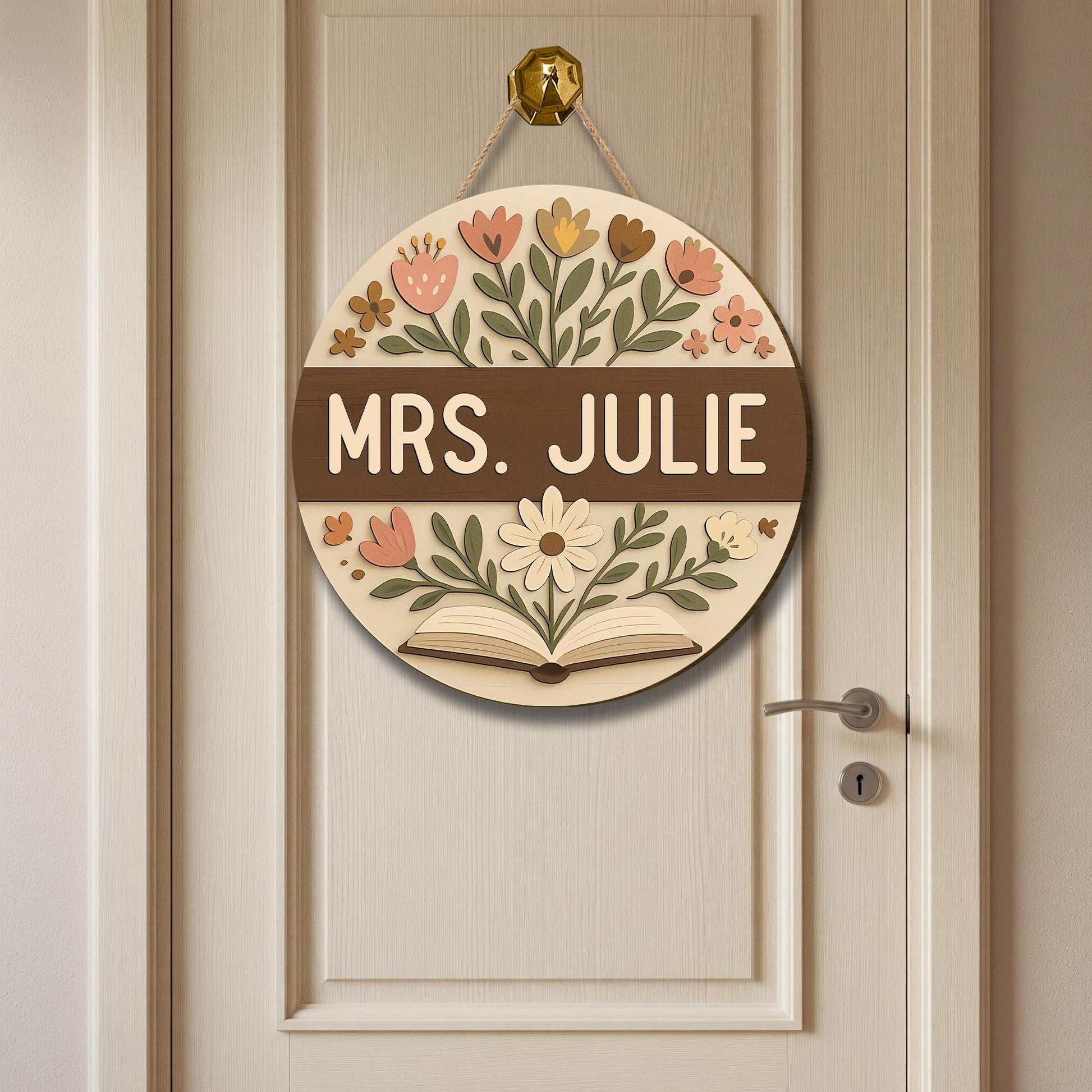 Personalized Teacher Door Hanger, Custom Floral Classroom Sign, Back to School Decor, Teacher Name Plaque, Gift for Educators
