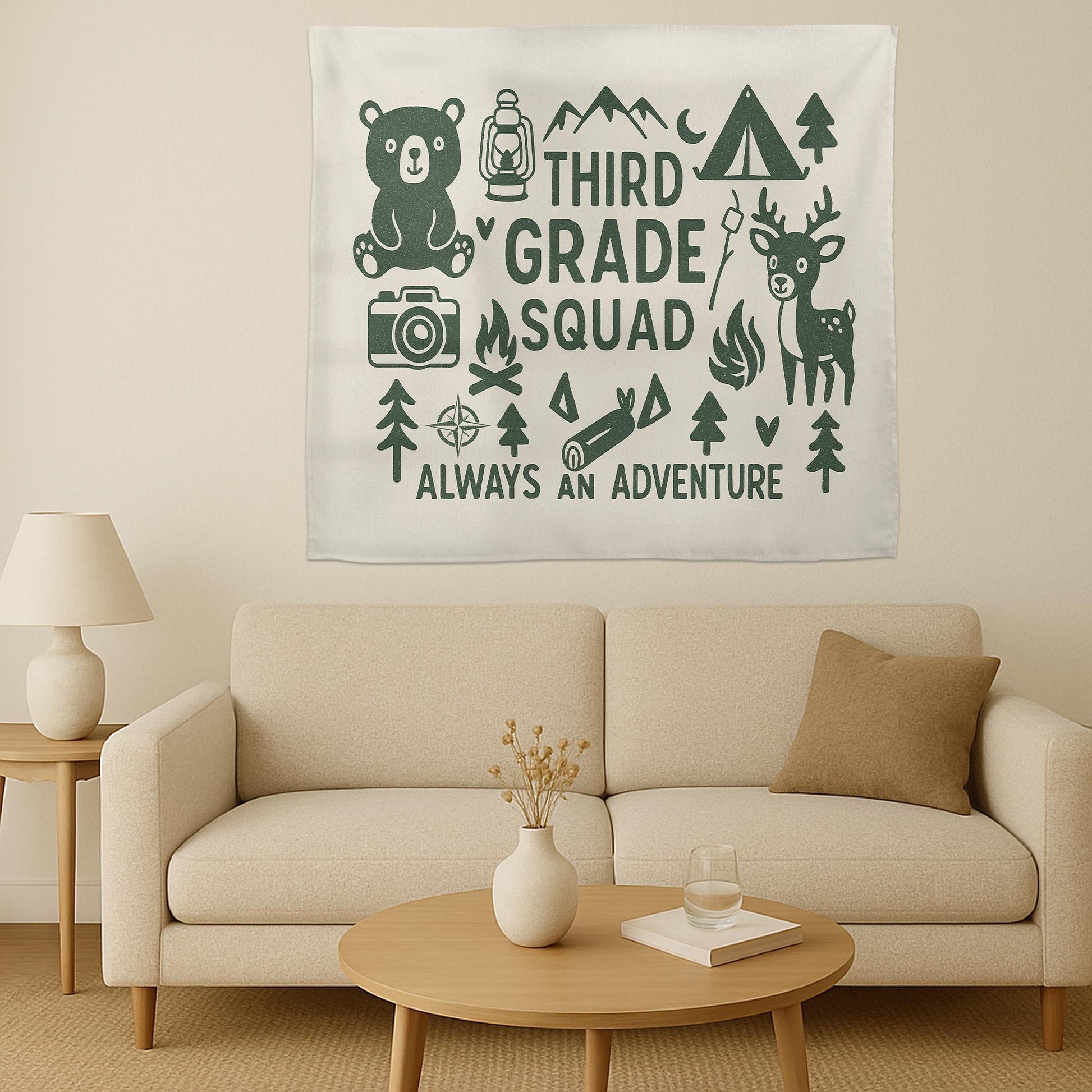 Custom Grade Adventure Tapestry – Classroom Squad Wall Decor – Camping Theme Back to School Banner for Teachers & Students
