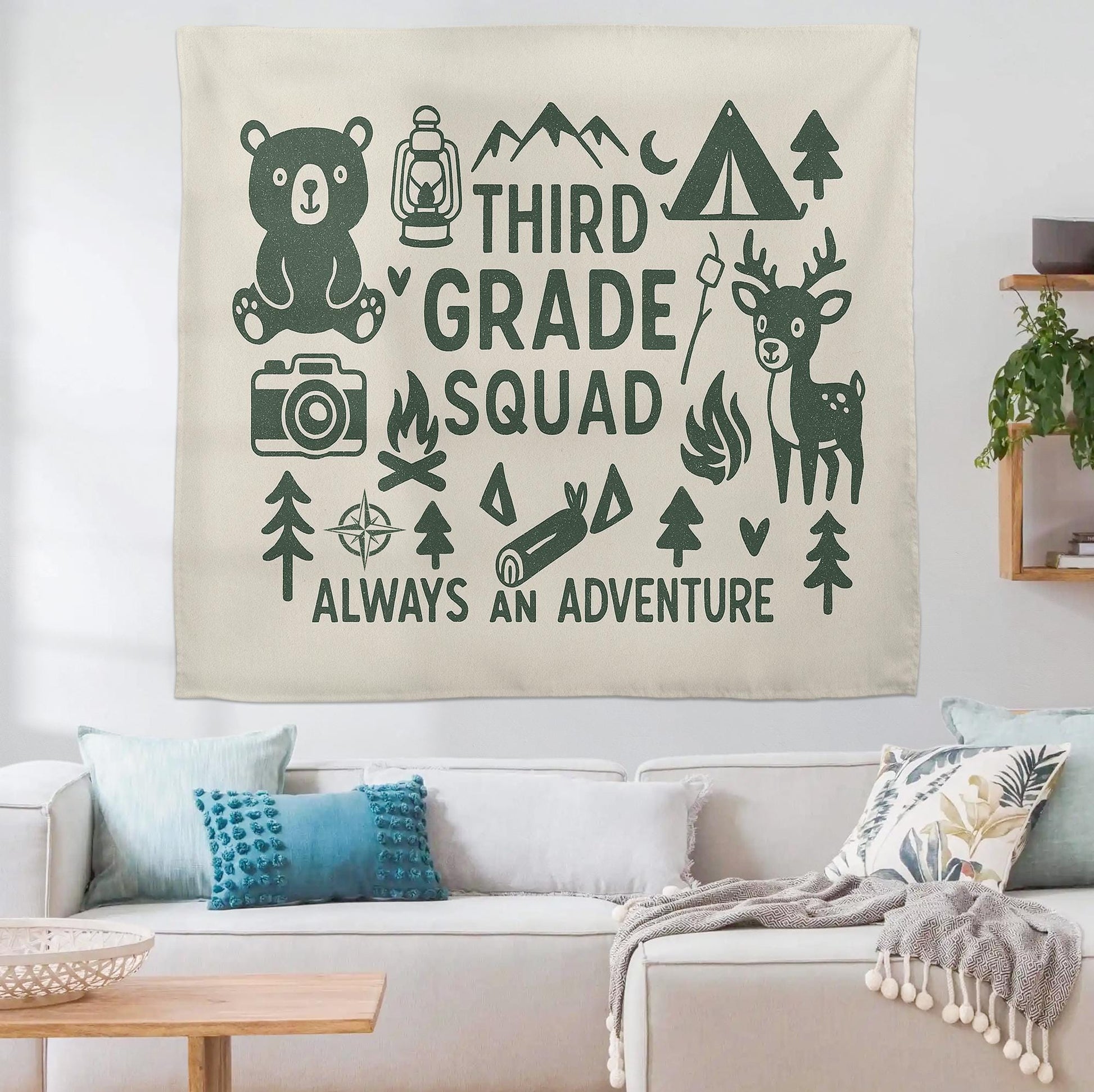 Custom Grade Adventure Tapestry – Classroom Squad Wall Decor – Camping Theme Back to School Banner for Teachers & Students