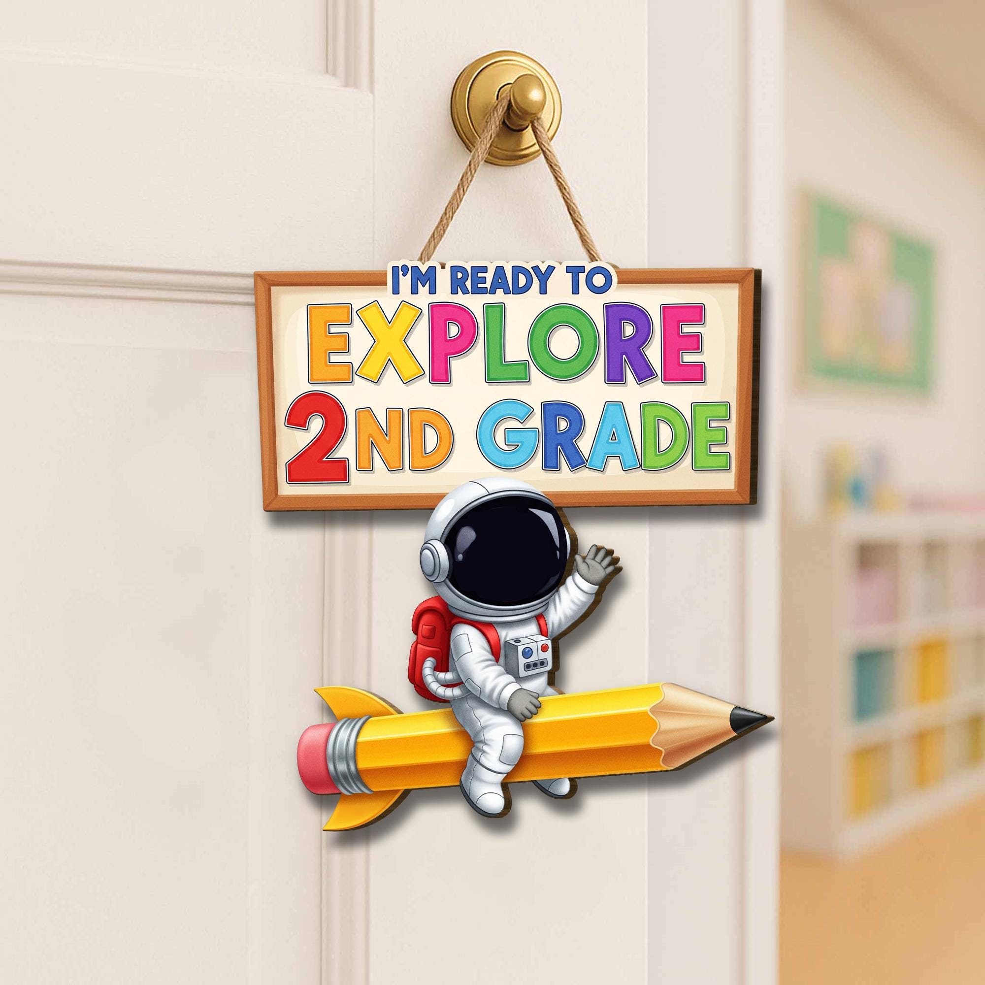 Ready to Explore Grade Door Sign, Astronaut Classroom Decor, Back to School Teacher Welcome Sign, Rocket Pencil Wall Hanger, Teacher Gift