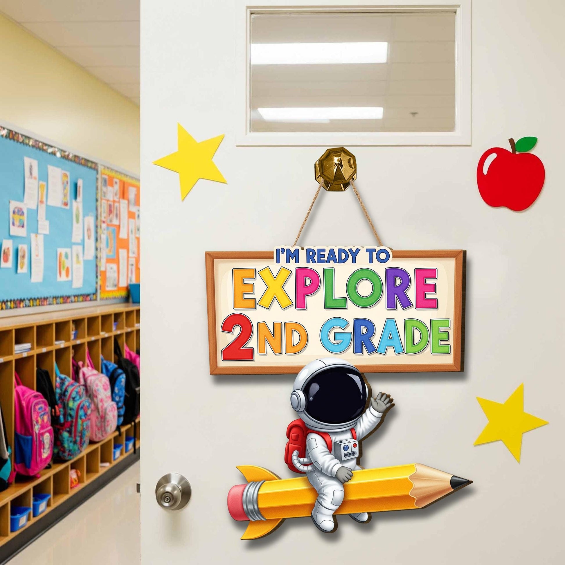 Ready to Explore Grade Door Sign, Astronaut Classroom Decor, Back to School Teacher Welcome Sign, Rocket Pencil Wall Hanger, Teacher Gift
