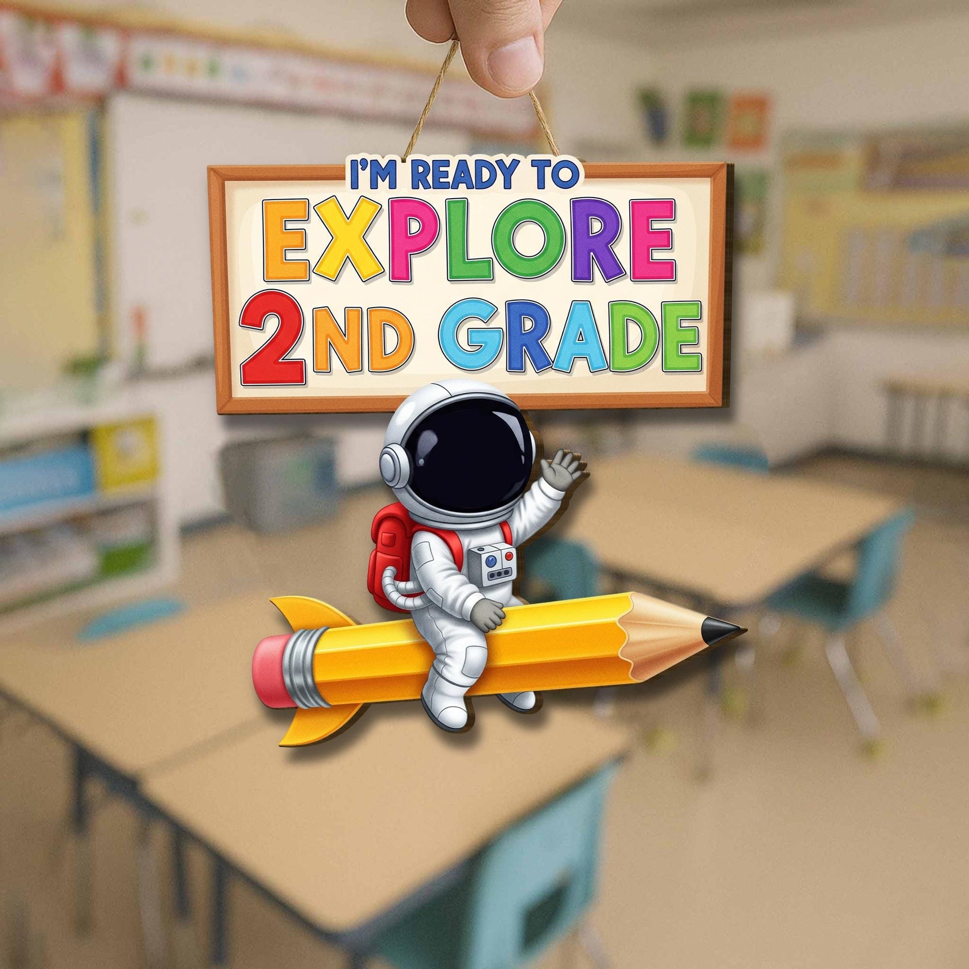 Ready to Explore Grade Door Sign, Astronaut Classroom Decor, Back to School Teacher Welcome Sign, Rocket Pencil Wall Hanger, Teacher Gift